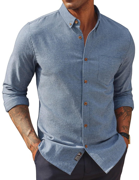 PJ PAUL JONES Mens Classic Fit Linen-Cotton Shirt Button Down Long Sleeve Casual Business Shirts