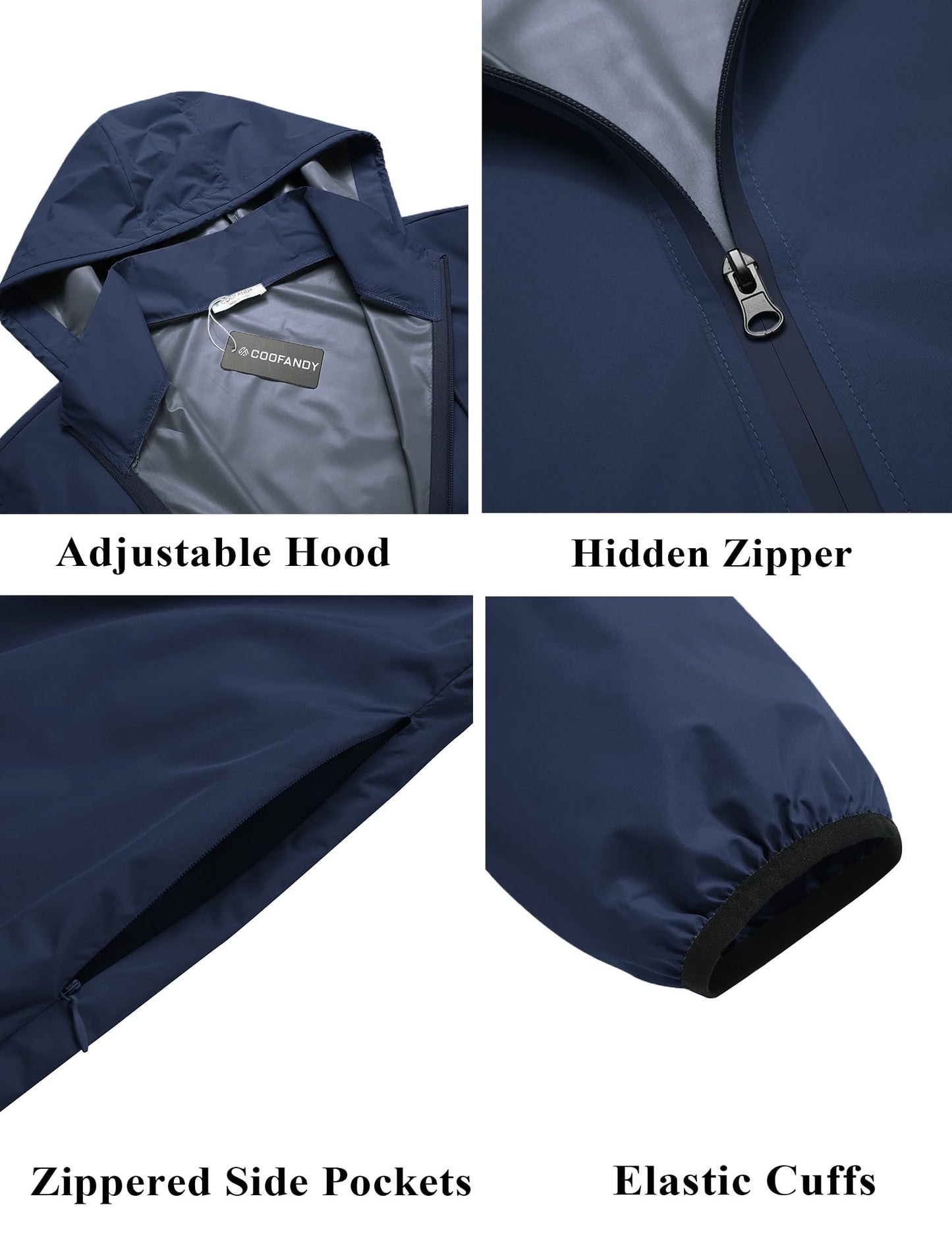 COOFANDY Men's Packable Rain Jacket Lightweight Waterproof Raincoat with Hood Travel Hiking Golf Windbreaker