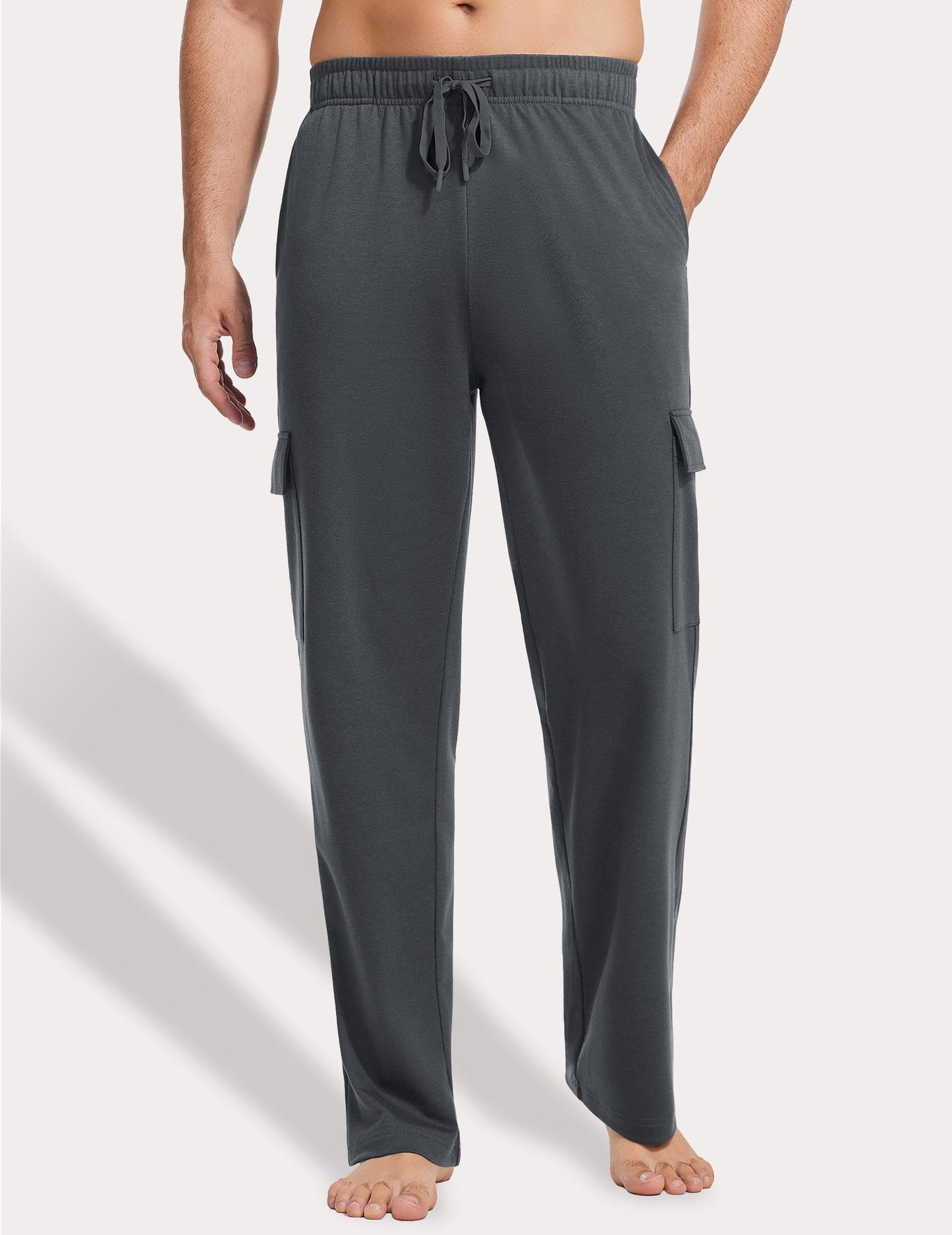 PINSPARK Cargo Sweatpants for Men with Pockets Open Bottom Baggy Cotton Sweatpants Lightweight Lounge Sweat Pants for Yoga
