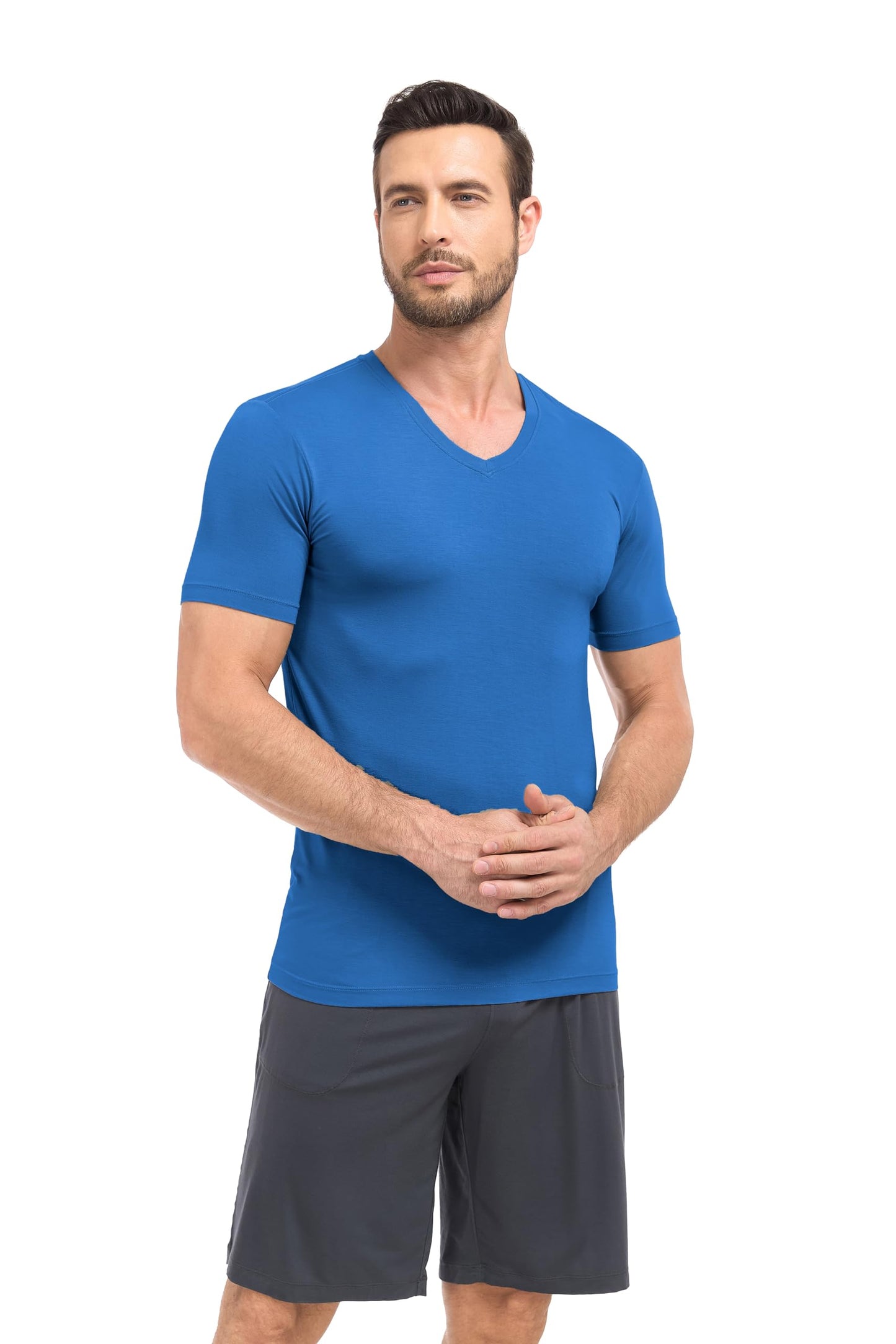 COLORFULLEAF Men's Undershirts Bamboo Rayon Short Sleeve Crewneck/V-Neck Tees Slim-fit T-Shirts 3 or 5 Pack