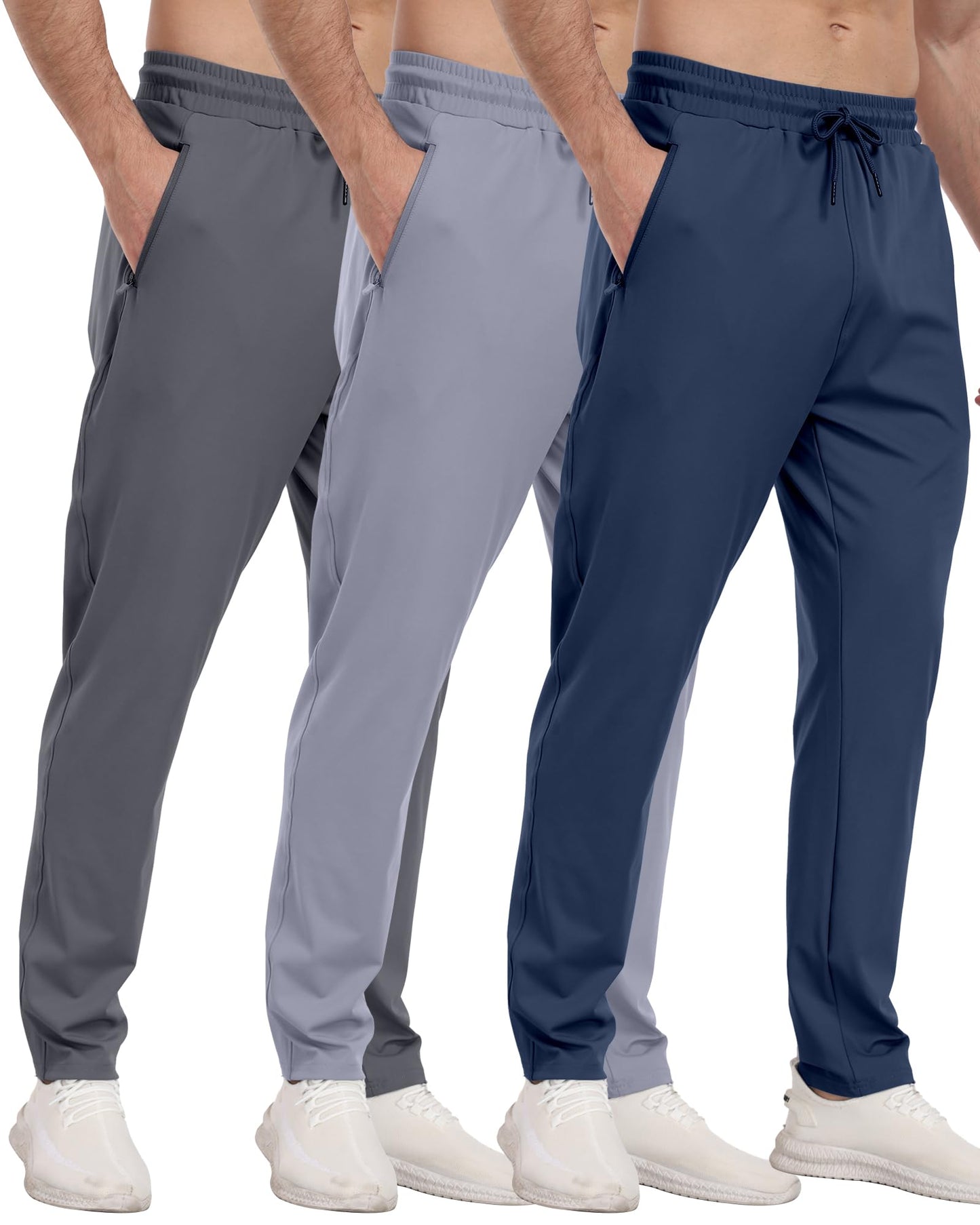 3 Pack Mens Athletic Sweatpants with Zipper Pockets,Workout Gym Joggers Pants for Men Running Jogging Pants
