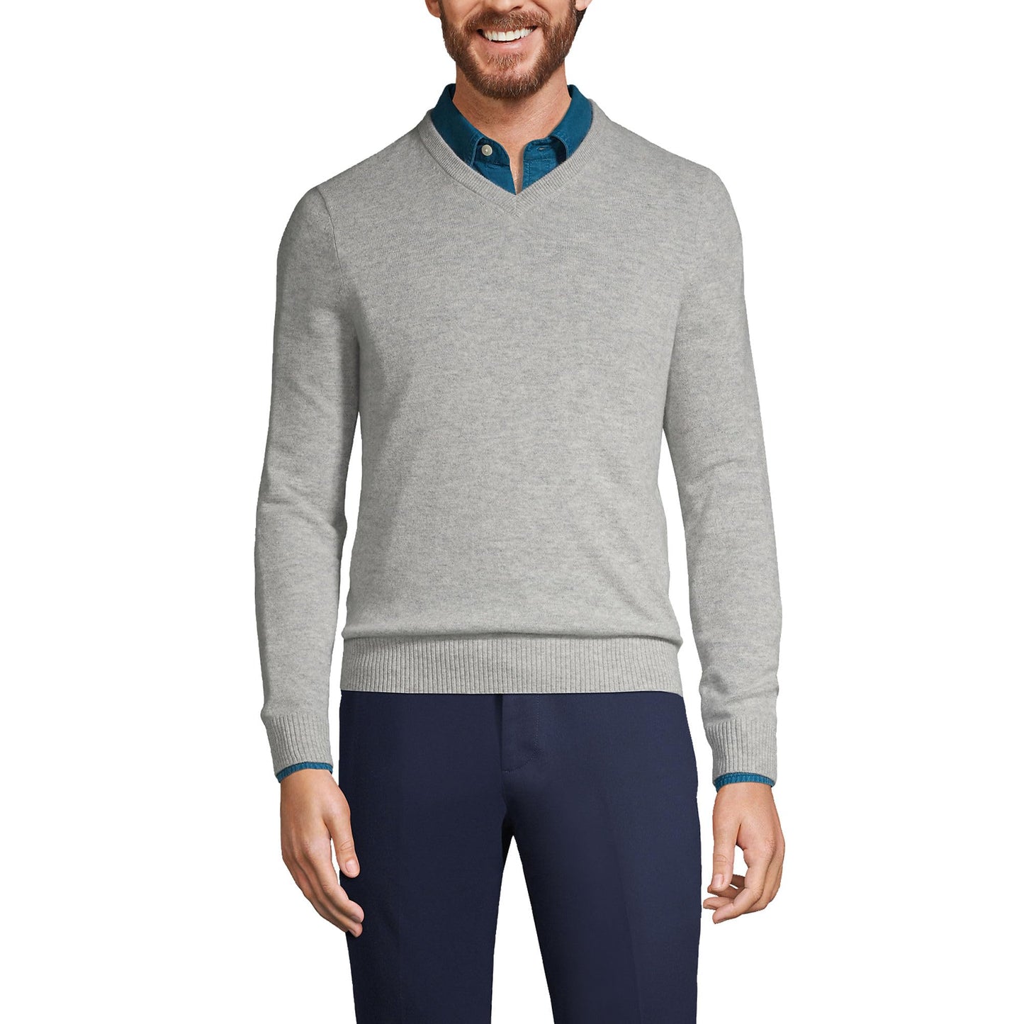 Lands' End Men's Fine Gauge Cashmere V-Neck Sweater