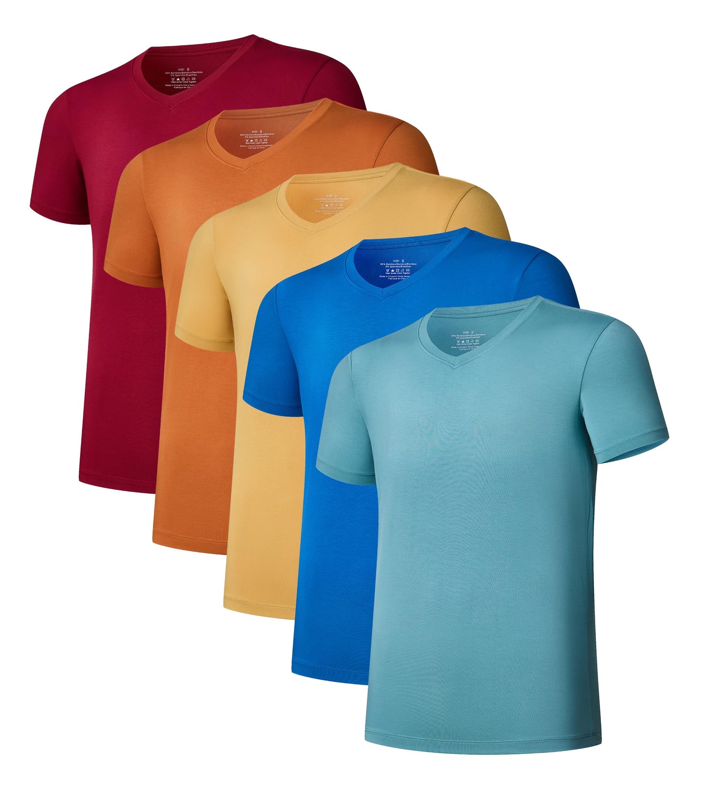 COLORFULLEAF Men's Undershirts Bamboo Rayon Short Sleeve Crewneck/V-Neck Tees Slim-fit T-Shirts 3 or 5 Pack
