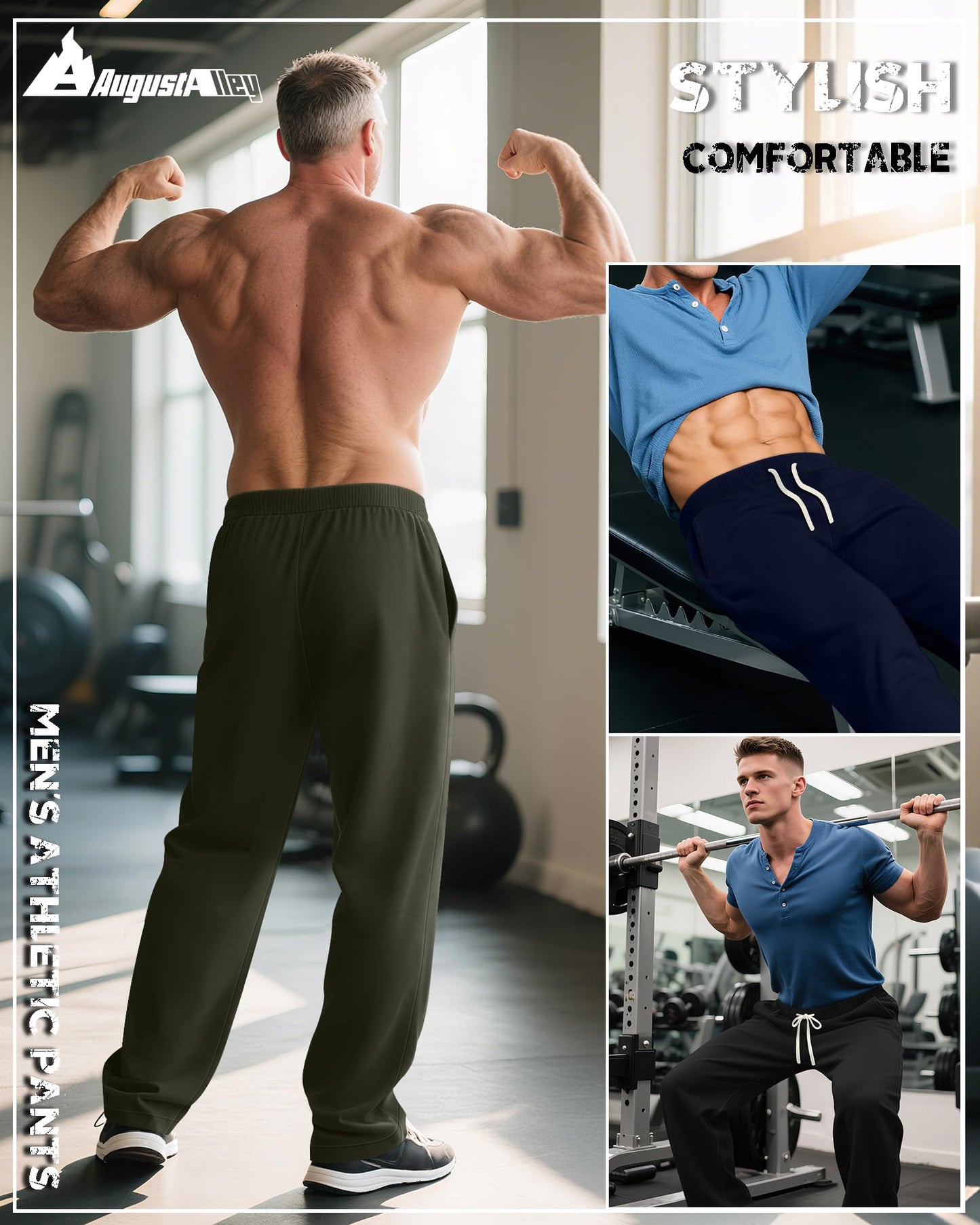 3 Pack Big and Tall Men's Sweatpants Open Bottom Athletic Pants Drawstring Elastic Waist with Pockets