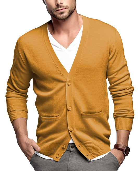 QUALFORT Men's 100% Cotton Cardigan Sweater Casual V-Neck Button Down Knitted Outerwear with Pockets Fall Fashion 2025