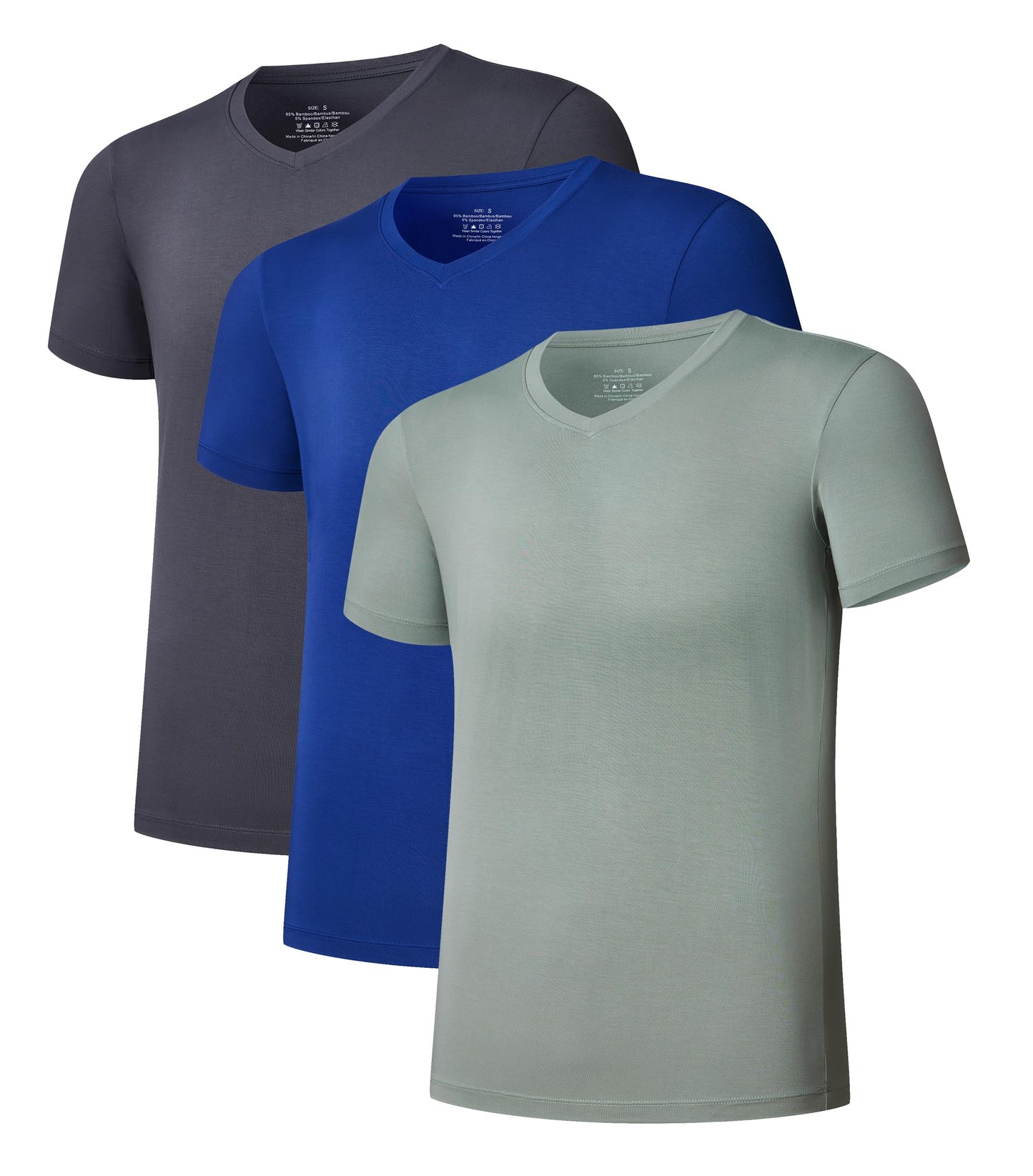 COLORFULLEAF Men's Undershirts Bamboo Rayon Short Sleeve Crewneck/V-Neck Tees Slim-fit T-Shirts 3 or 5 Pack