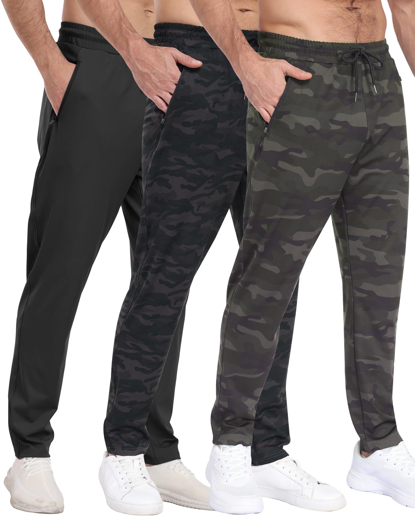 3 Pack Mens Athletic Sweatpants with Zipper Pockets,Workout Gym Joggers Pants for Men Running Jogging Pants