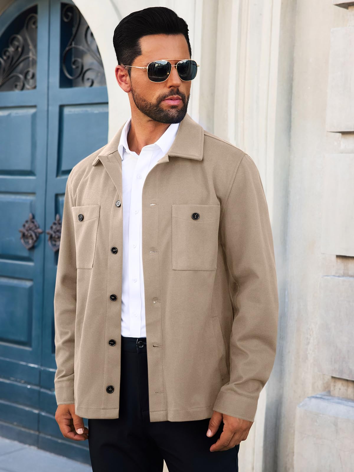 Runcati Mens Lightweight Shirt Jacket Button Down Long Sleeve Shacket Casual Fall Warm Work Stylish Jackets with Pocket