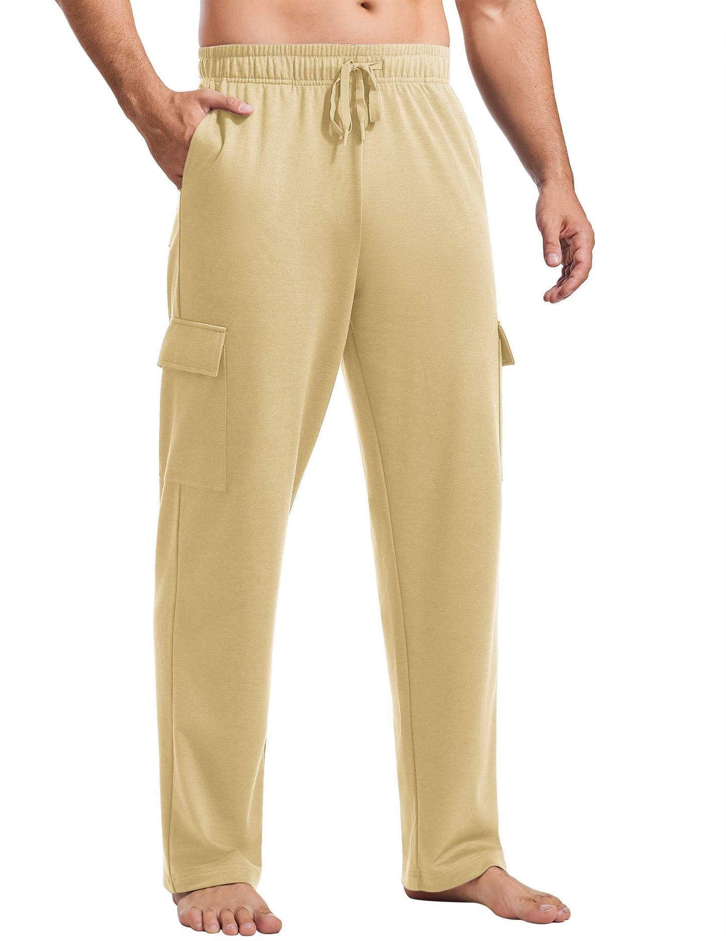 PINSPARK Cargo Sweatpants for Men with Pockets Open Bottom Baggy Cotton Sweatpants Lightweight Lounge Sweat Pants for Yoga