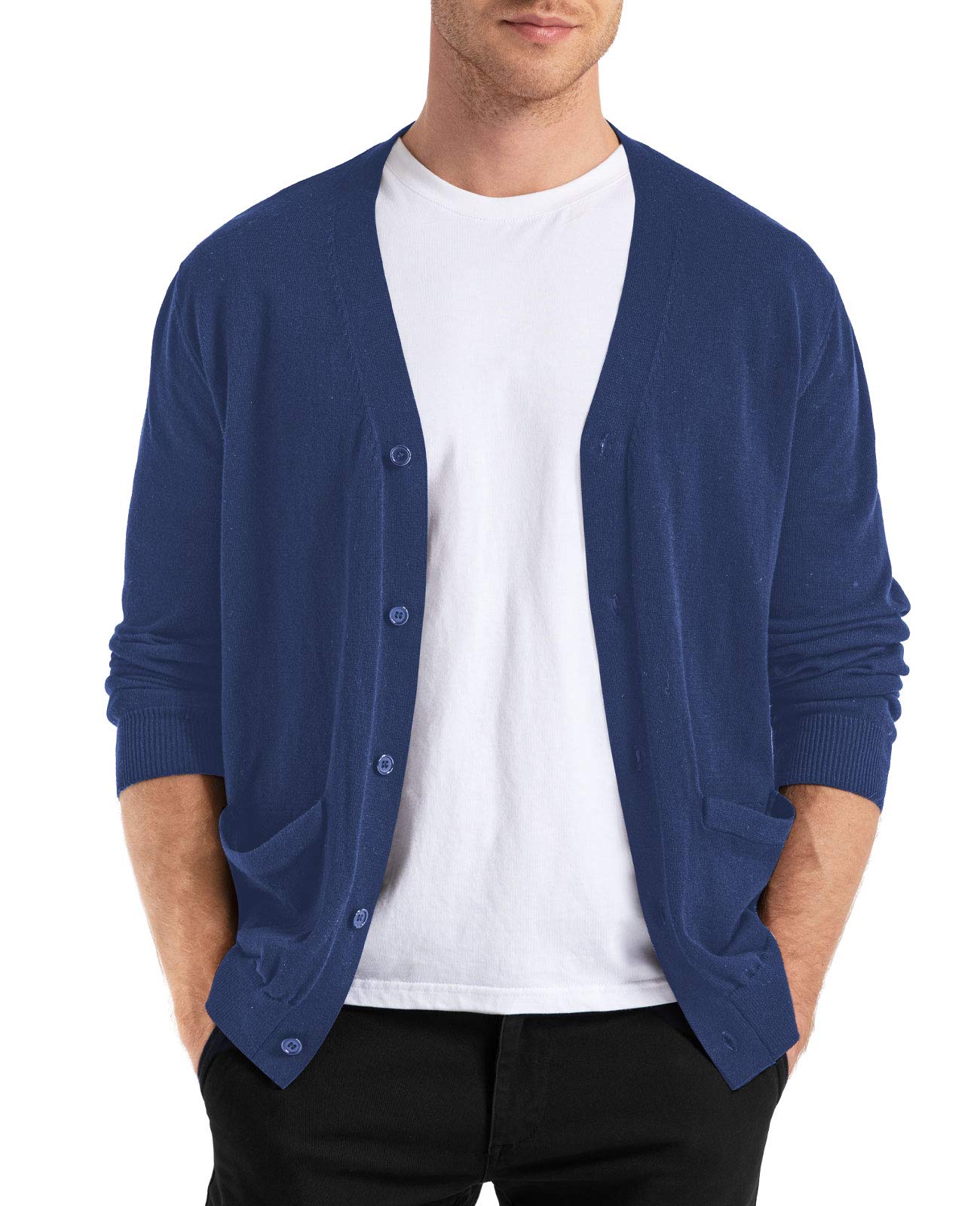 QUALFORT Men's 100% Cotton Cardigan Sweater Casual V-Neck Button Down Knitted Outerwear with Pockets Fall Fashion 2025