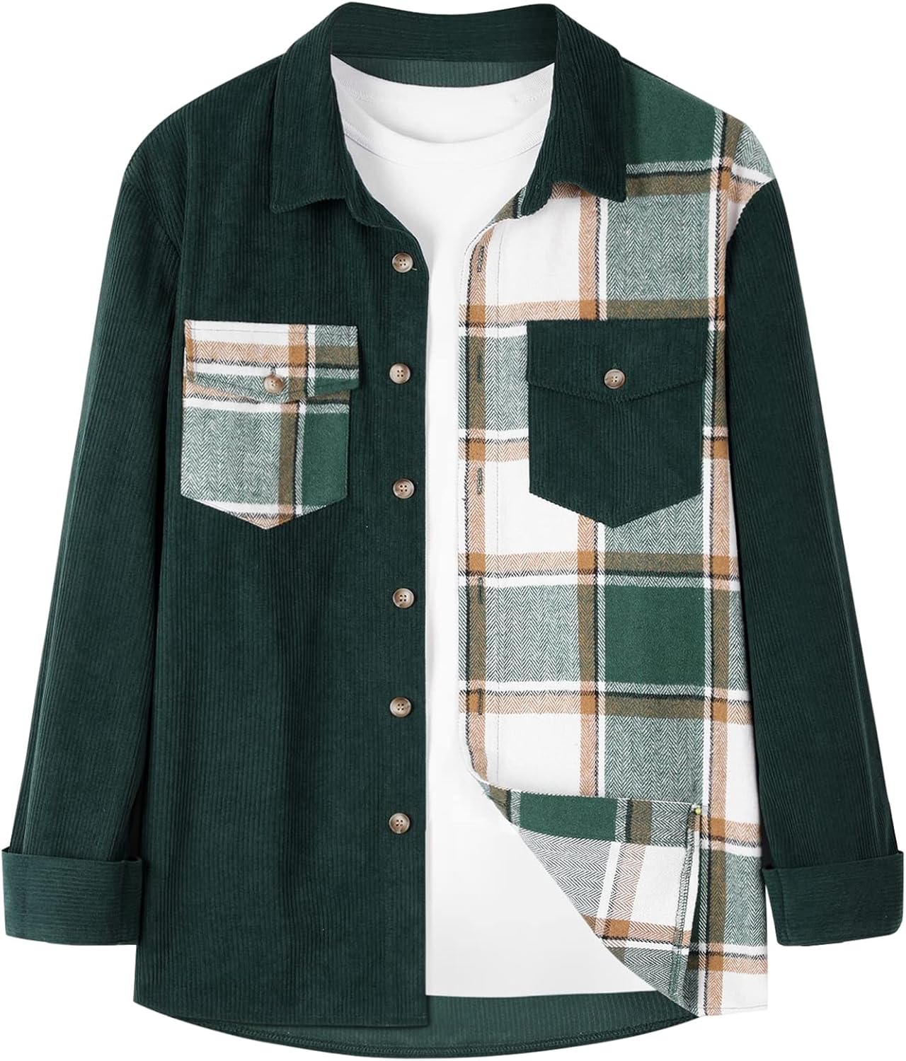 ZAFUL Mens Plaid Shirt,Long Sleeves,Classic Flannel Shirt Button Down Shirt Jacket Tops