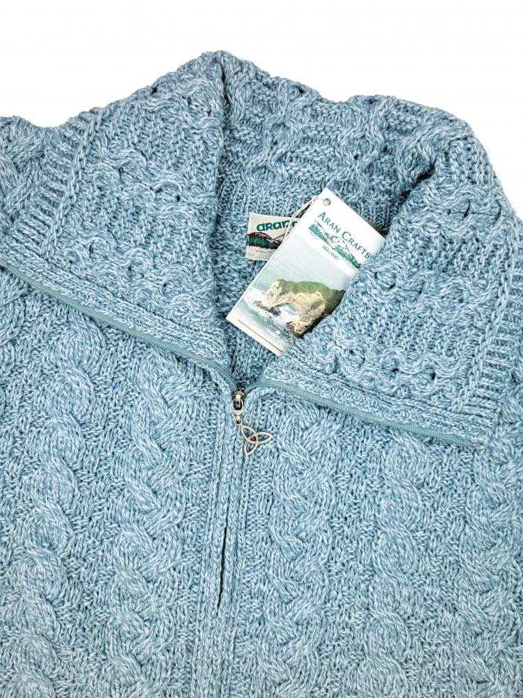 Aran Crafts Irish Women's Double Collar Zip Cardigan (100% Merino Wool)