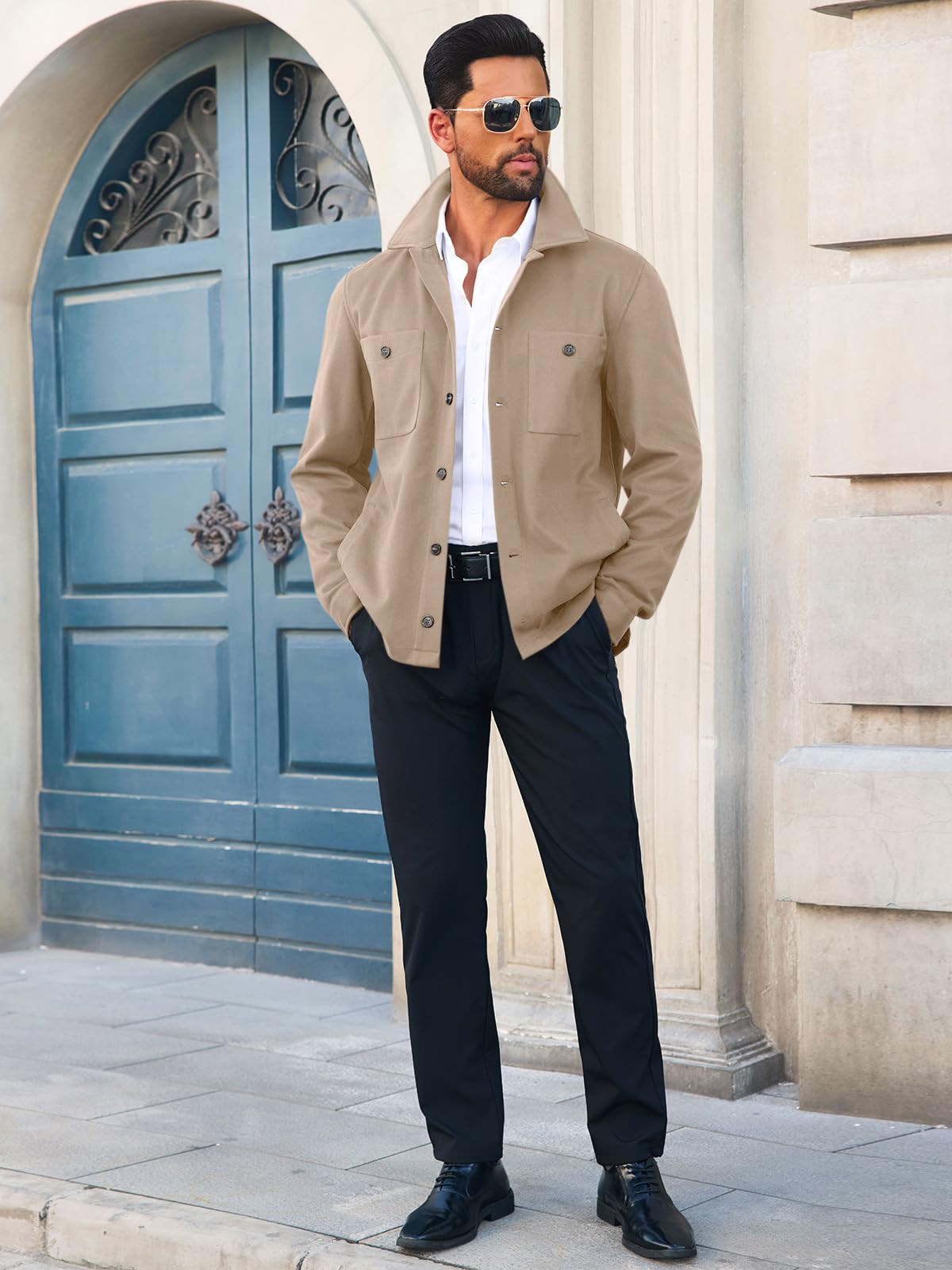 Runcati Mens Lightweight Shirt Jacket Button Down Long Sleeve Shacket Casual Fall Warm Work Stylish Jackets with Pocket
