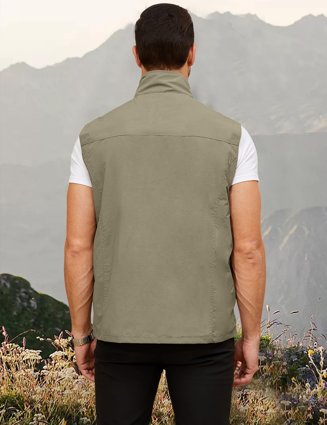 Gihuo Mens Casual Lightweight Travel Vest Summer Utility Safari Vest Sleeveless Jackets for Travel Hiking Fishing