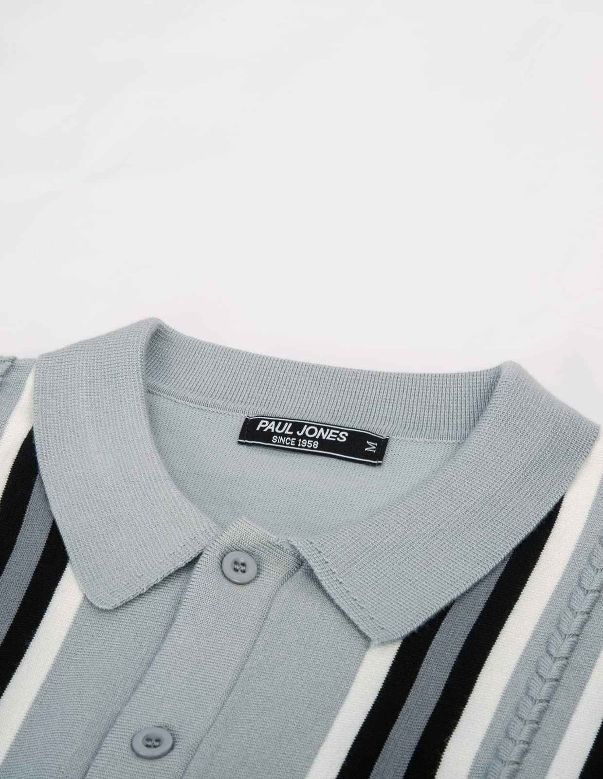 PJ PAUL JONES Mens Vintage Striped Knit Polo Shirt Long Sleeve Button Down Cardigan Sweater