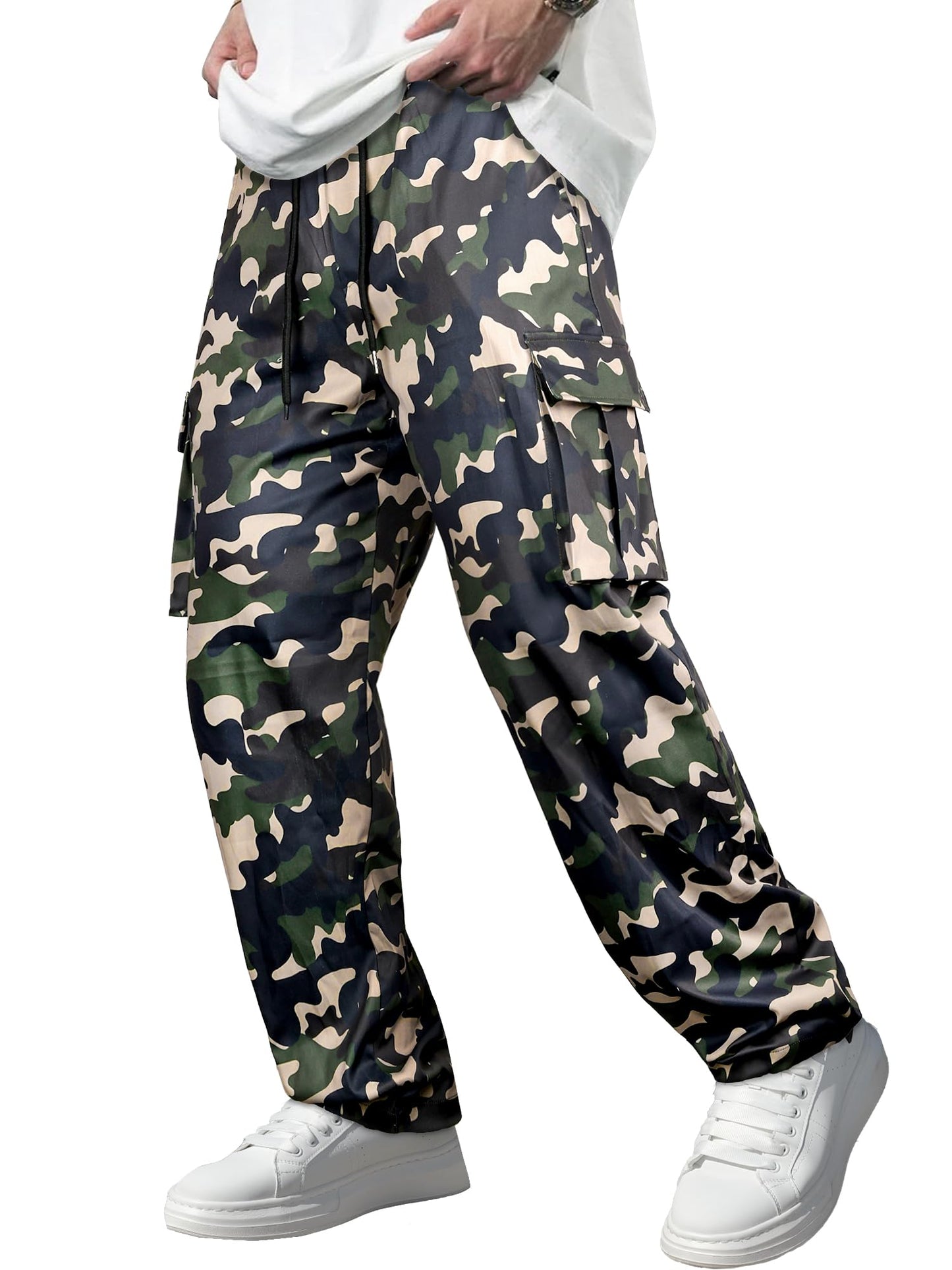 Comdecevis Men's Casual Cargo Pants Workout Joggers Stretch Sweatpants Hiking Drawstring Tactical Pants with Multi Pockets
