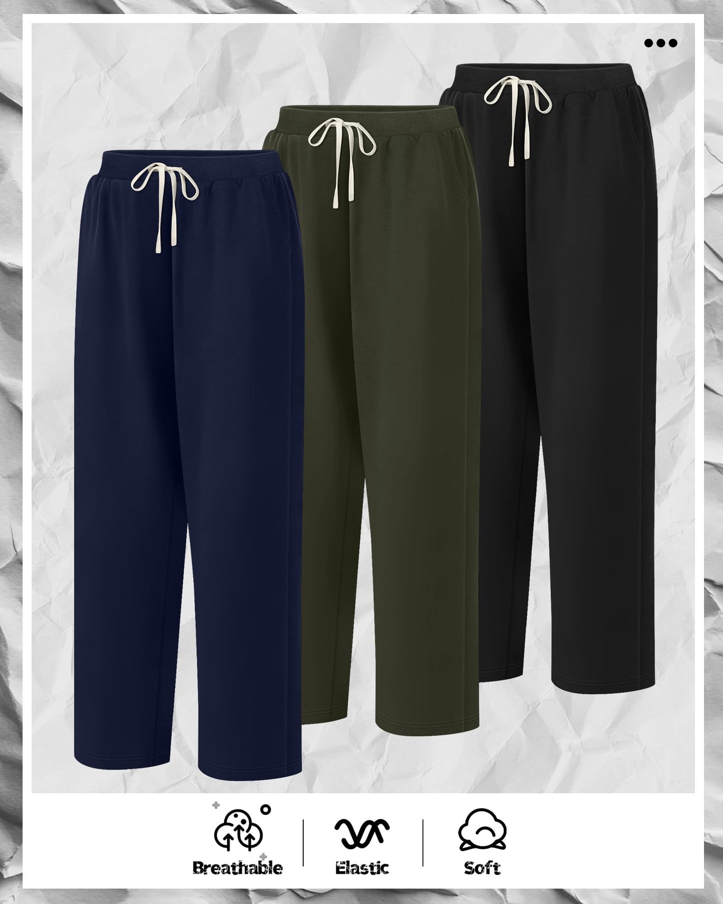 3 Pack Big and Tall Men's Sweatpants Open Bottom Athletic Pants Drawstring Elastic Waist with Pockets