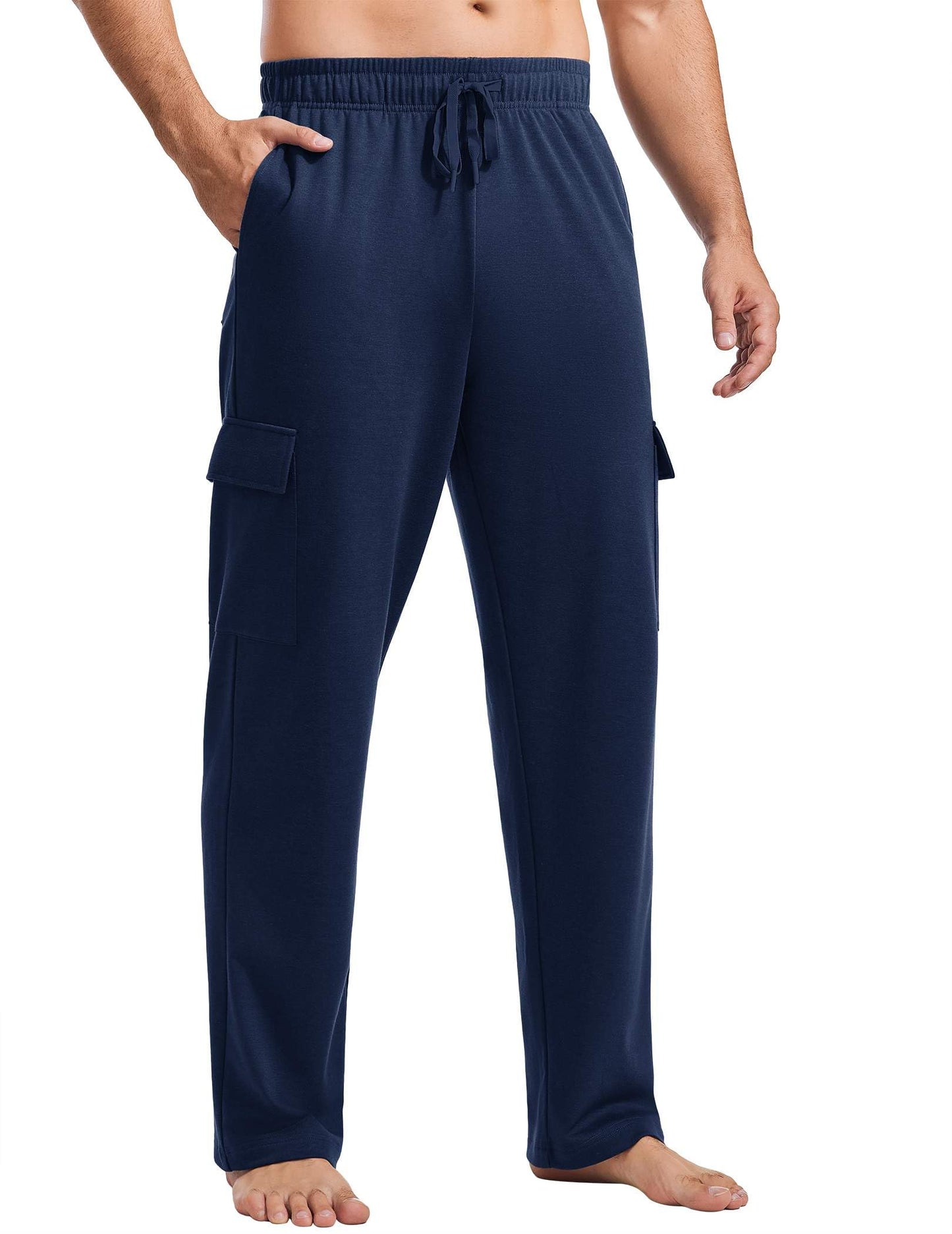 PINSPARK Cargo Sweatpants for Men with Pockets Open Bottom Baggy Cotton Sweatpants Lightweight Lounge Sweat Pants for Yoga