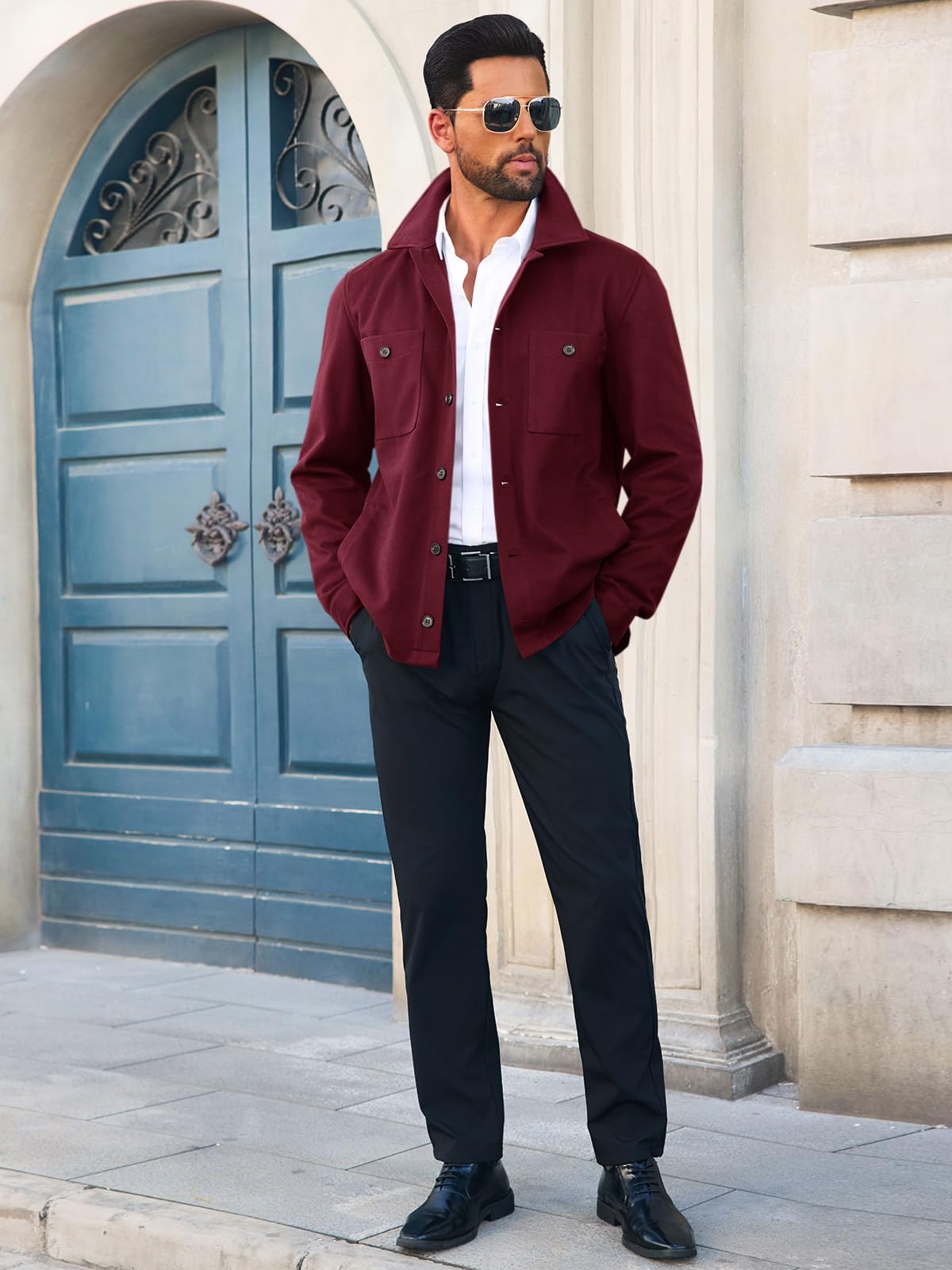 Runcati Mens Lightweight Shirt Jacket Button Down Long Sleeve Shacket Casual Fall Warm Work Stylish Jackets with Pocket