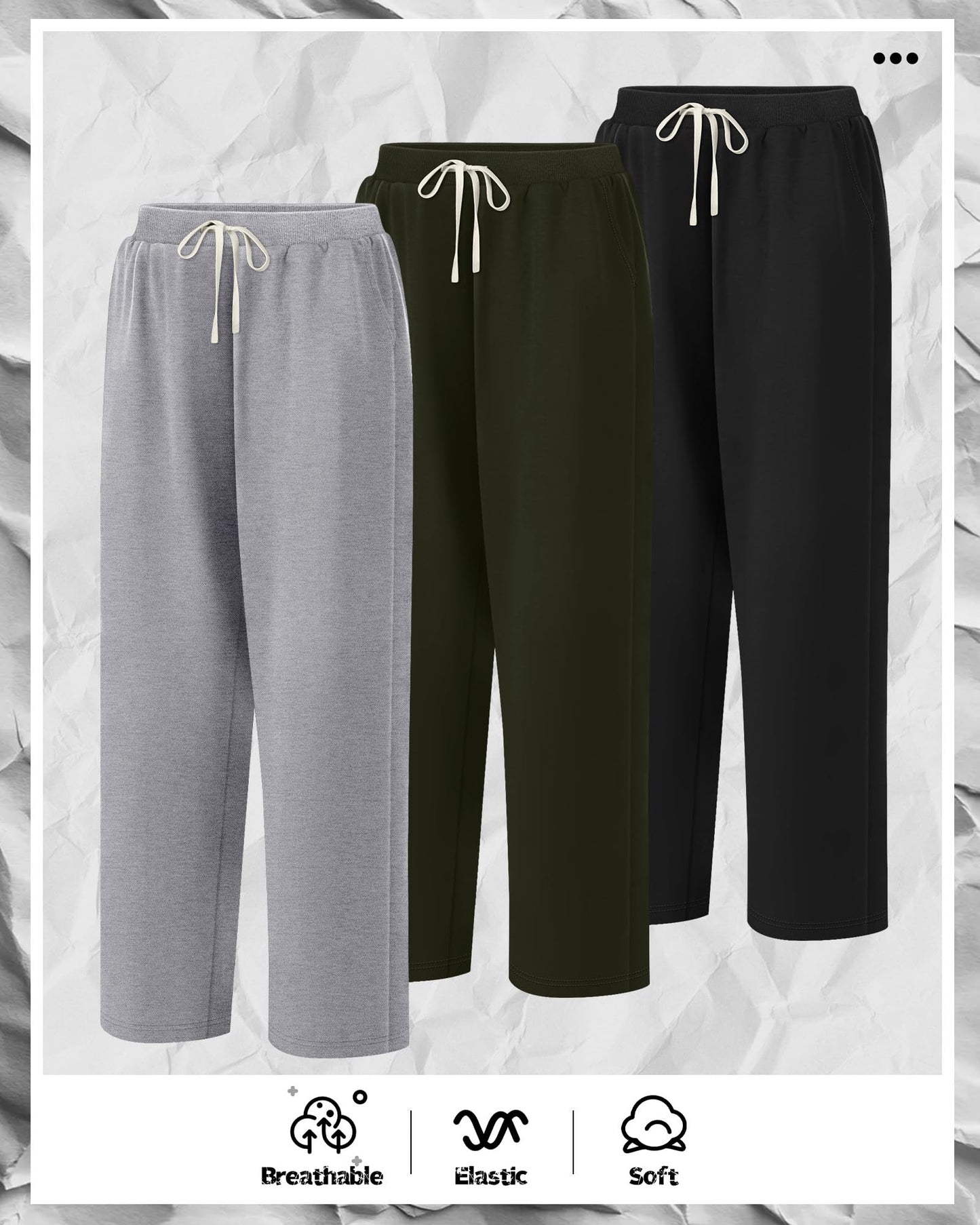 3 Pack Big and Tall Men's Sweatpants Open Bottom Athletic Pants Drawstring Elastic Waist with Pockets