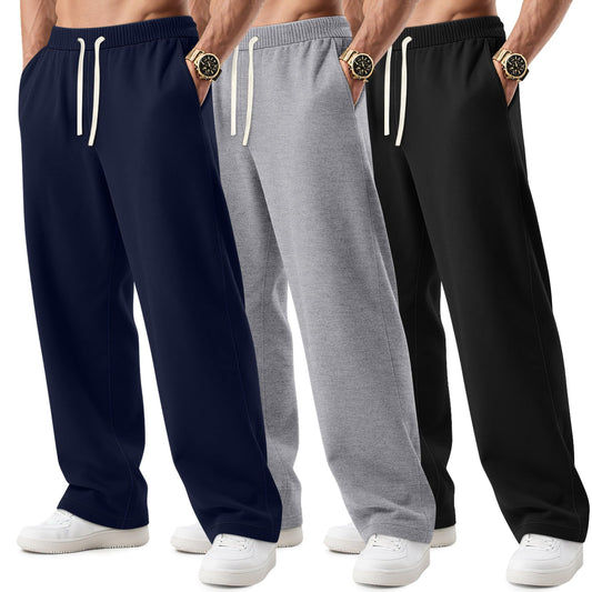 3 Pack Big and Tall Men's Sweatpants Open Bottom Athletic Pants Drawstring Elastic Waist with Pockets