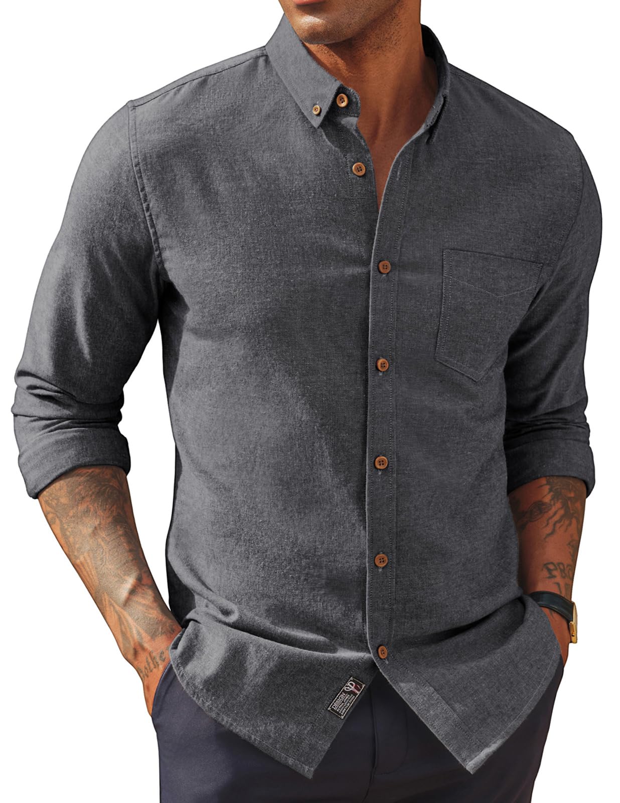 PJ PAUL JONES Mens Classic Fit Linen-Cotton Shirt Button Down Long Sleeve Casual Business Shirts