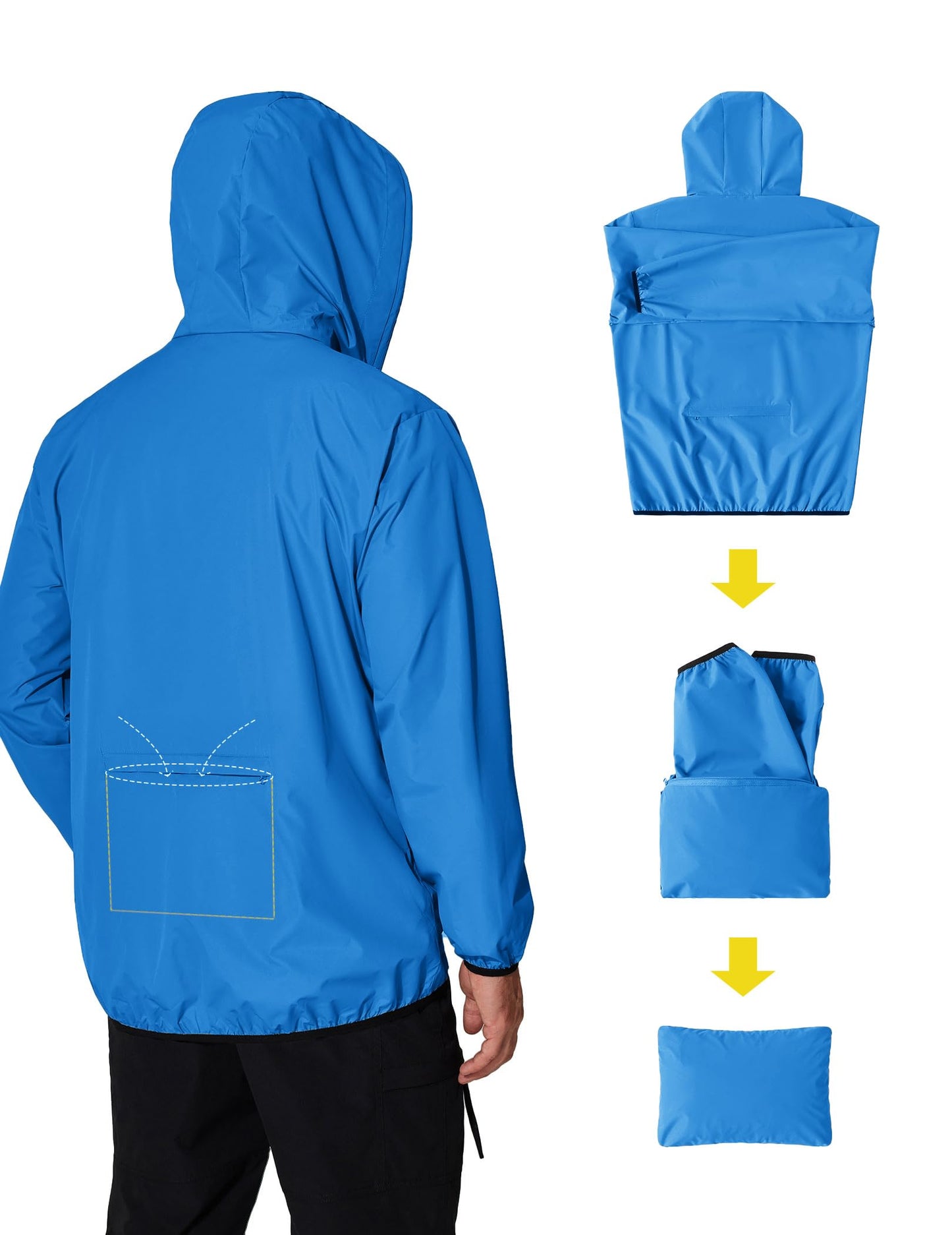 COOFANDY Men's Packable Rain Jacket Lightweight Waterproof Raincoat with Hood Travel Hiking Golf Windbreaker