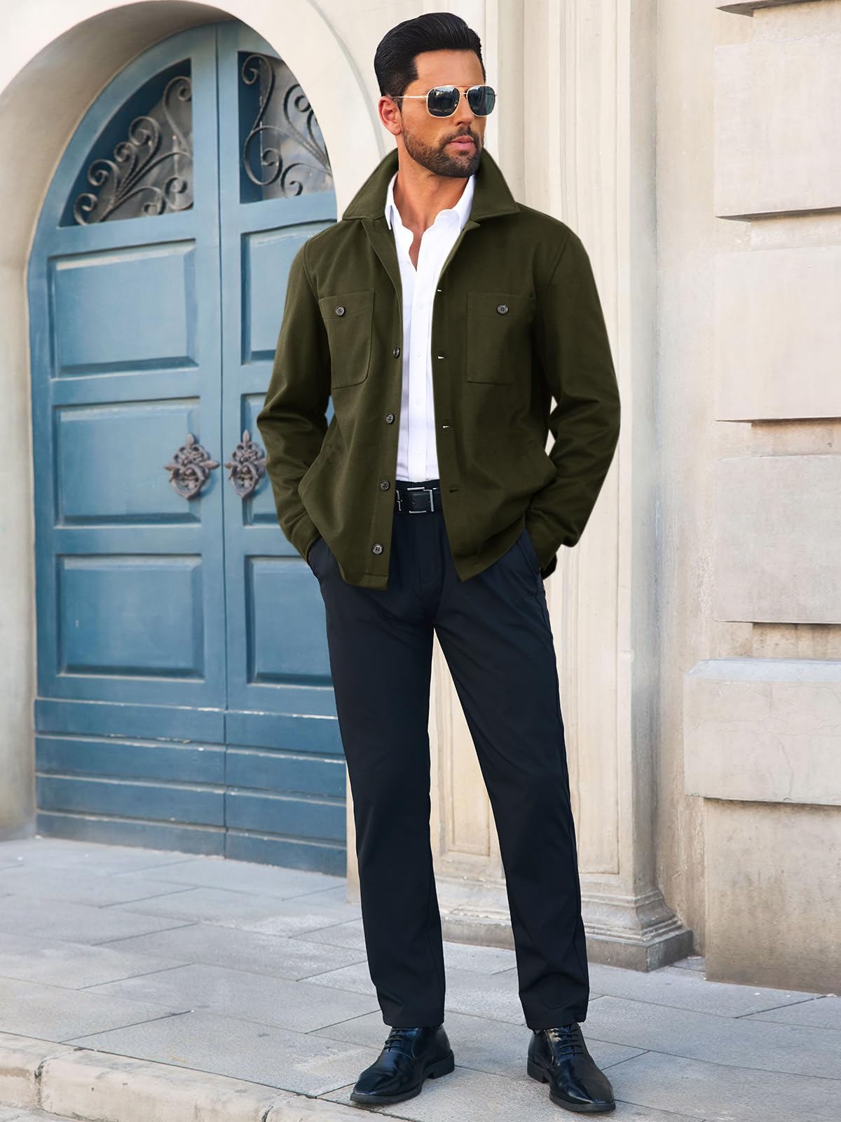 Runcati Mens Lightweight Shirt Jacket Button Down Long Sleeve Shacket Casual Fall Warm Work Stylish Jackets with Pocket