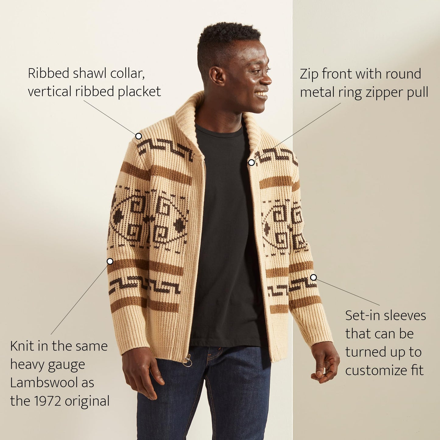 Pendleton The Original Westerley, Cardigan Sweater with Zipper and Metal Ring Loop, 100% Virgin Wool, Sweaters for Men