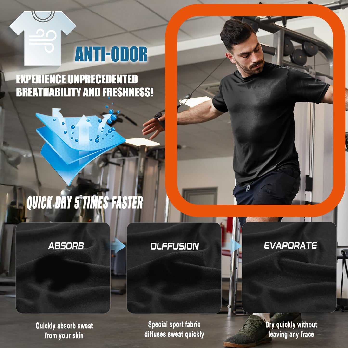 Men's Cooling Workout Shirts Bamboo Viscose Anti Odor Moisture Wicking Athletic Short Sleeve Lightweight Loose Gym Tee