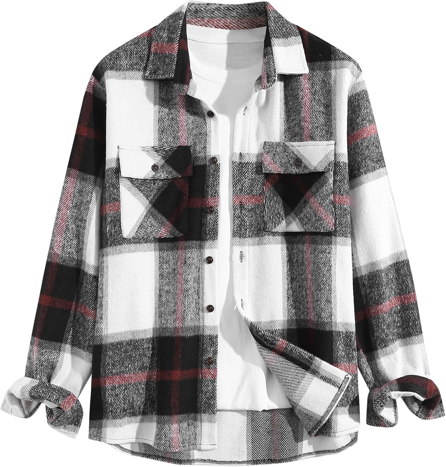 ZAFUL Mens Plaid Shirt,Long Sleeves,Classic Flannel Shirt Button Down Shirt Jacket Tops