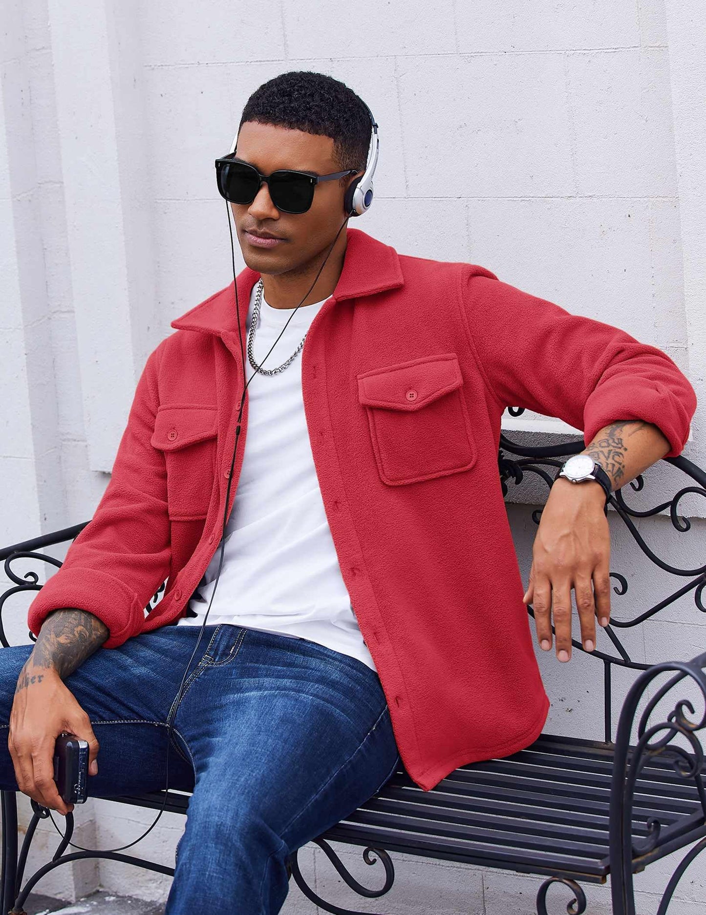 COOFANDY Men's Polar Fleece Shirt Jacket Long Sleeve Casual Button Down Shirts Shacket with Pockets