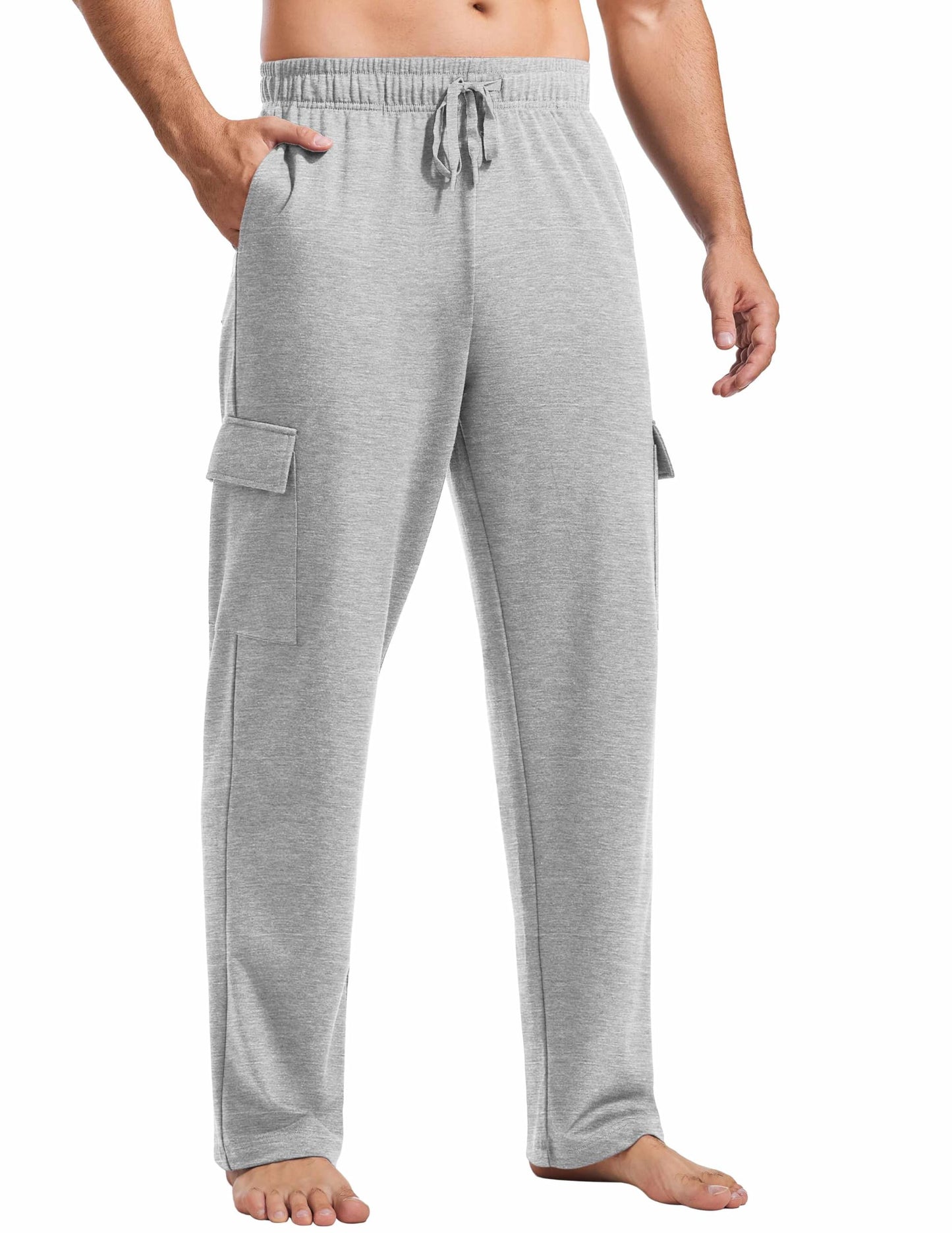 PINSPARK Cargo Sweatpants for Men with Pockets Open Bottom Baggy Cotton Sweatpants Lightweight Lounge Sweat Pants for Yoga