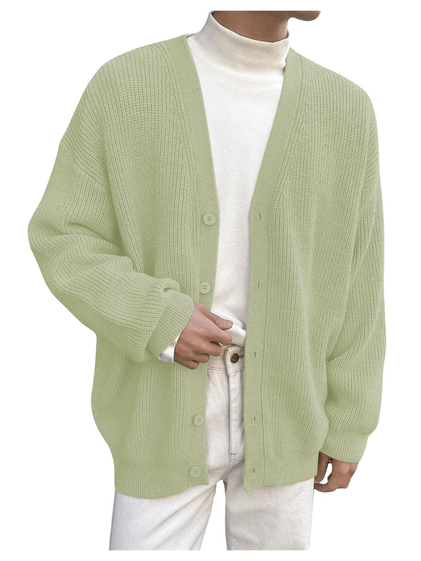 Floerns Men's Casual Long Sleeve Button Front V Neck Rib Knit Cardigan Sweaters