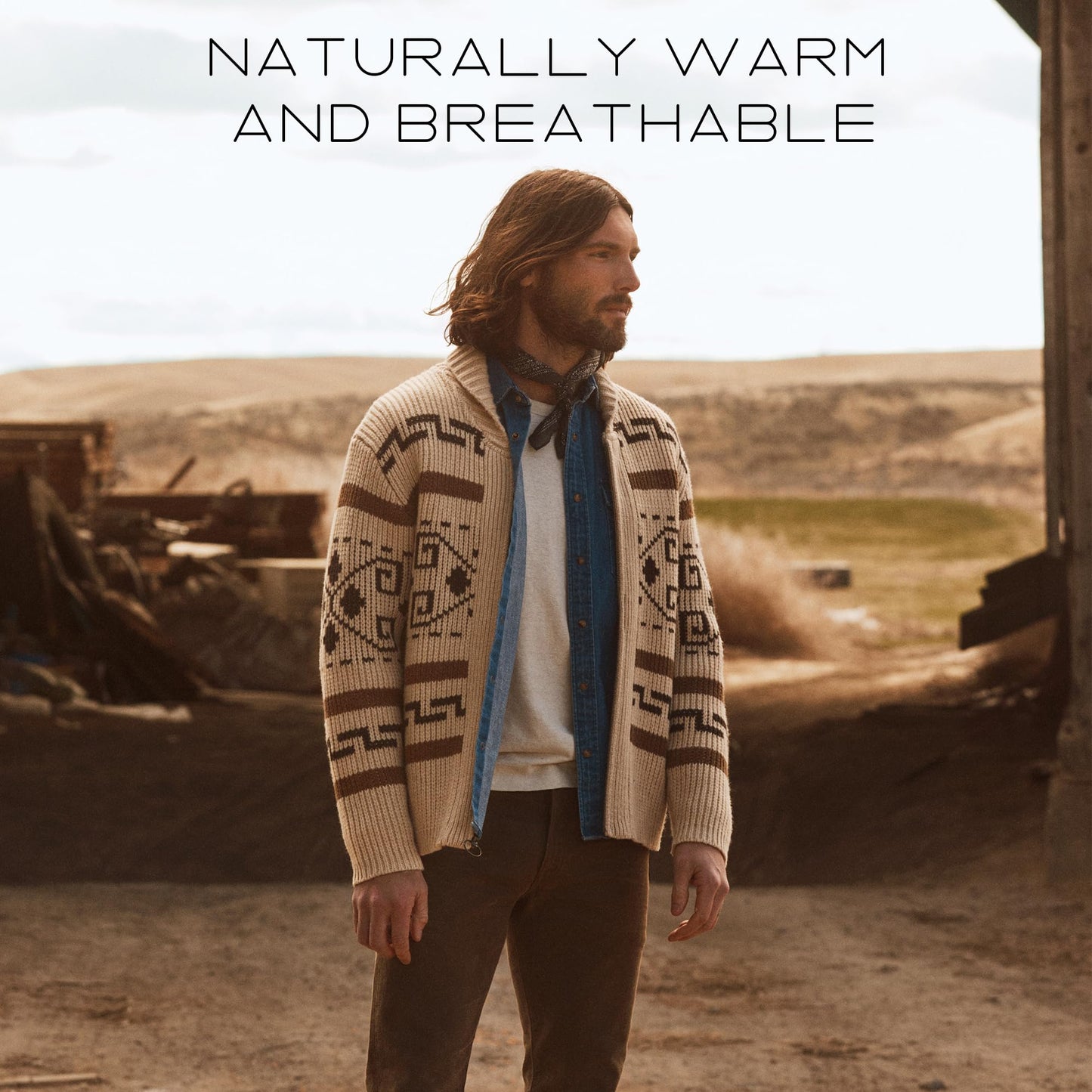 Pendleton The Original Westerley, Cardigan Sweater with Zipper and Metal Ring Loop, 100% Virgin Wool, Sweaters for Men
