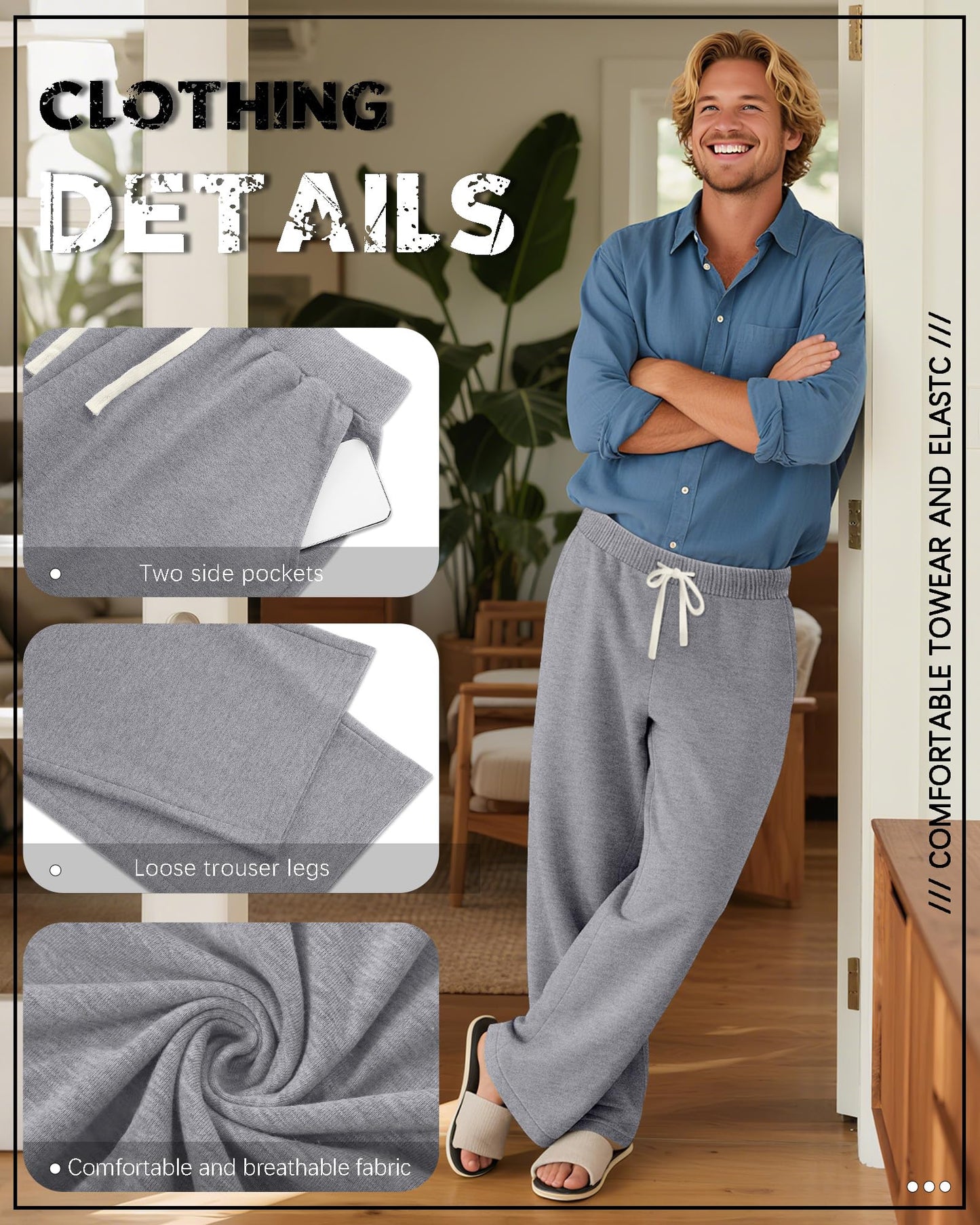 3 Pack Big and Tall Men's Sweatpants Open Bottom Athletic Pants Drawstring Elastic Waist with Pockets
