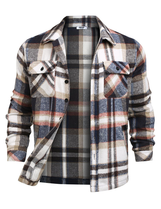 COOFANDY Men's Flannel Jacket Long Sleeve Plaid Shirt Jackets Button Down Fleece Shacket Casual Fall Soft Outwear