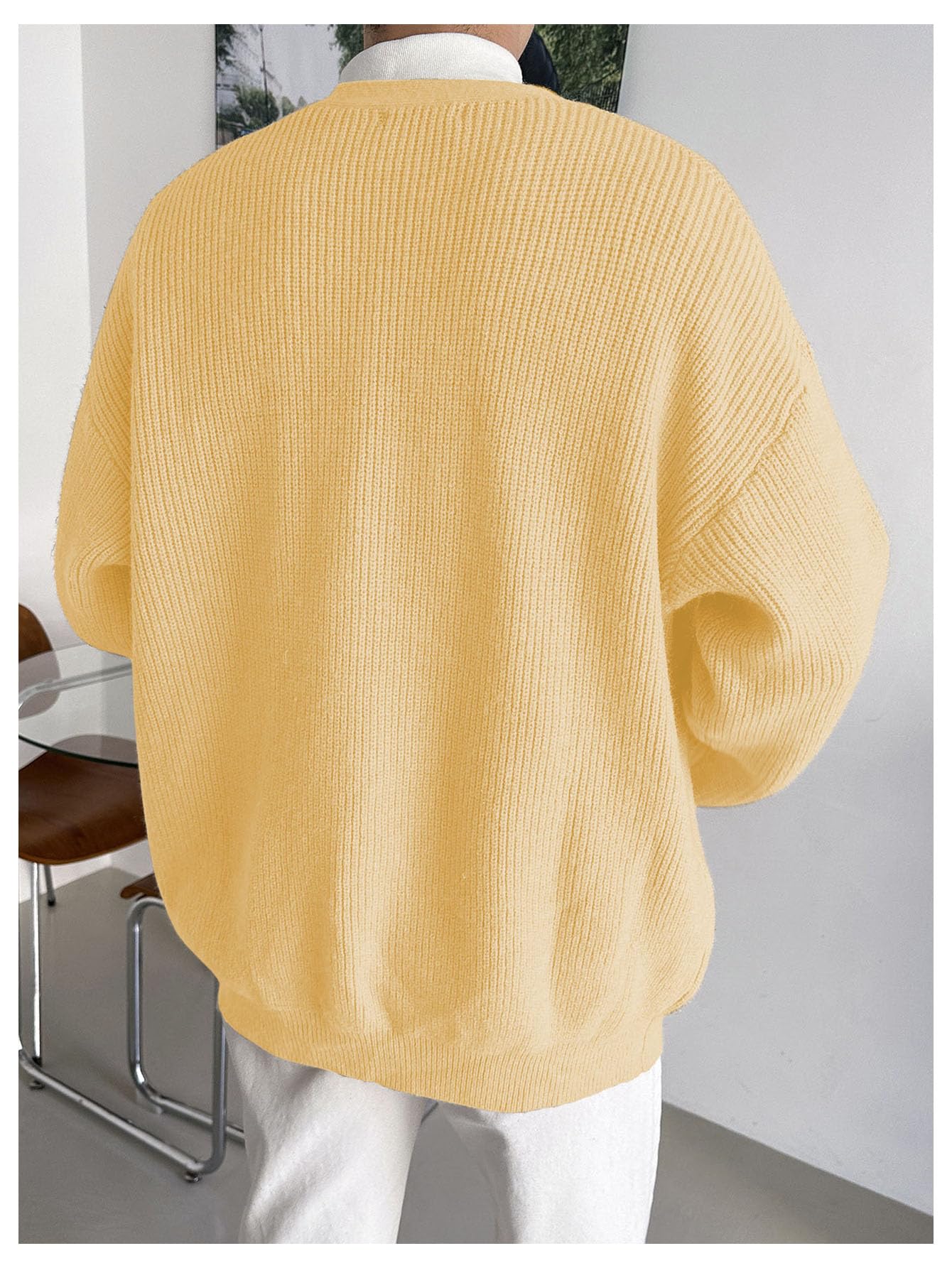 Floerns Men's Casual Long Sleeve Button Front V Neck Rib Knit Cardigan Sweaters