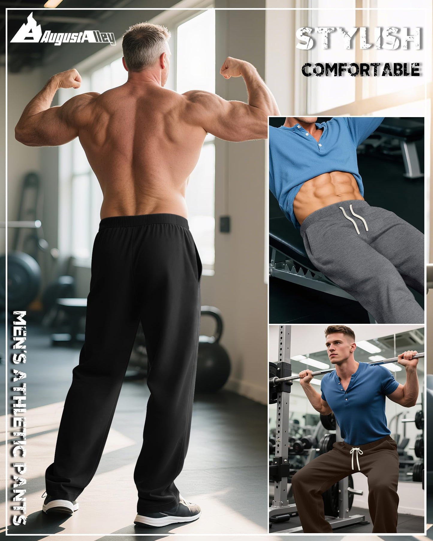 3 Pack Big and Tall Men's Sweatpants Open Bottom Athletic Pants Drawstring Elastic Waist with Pockets