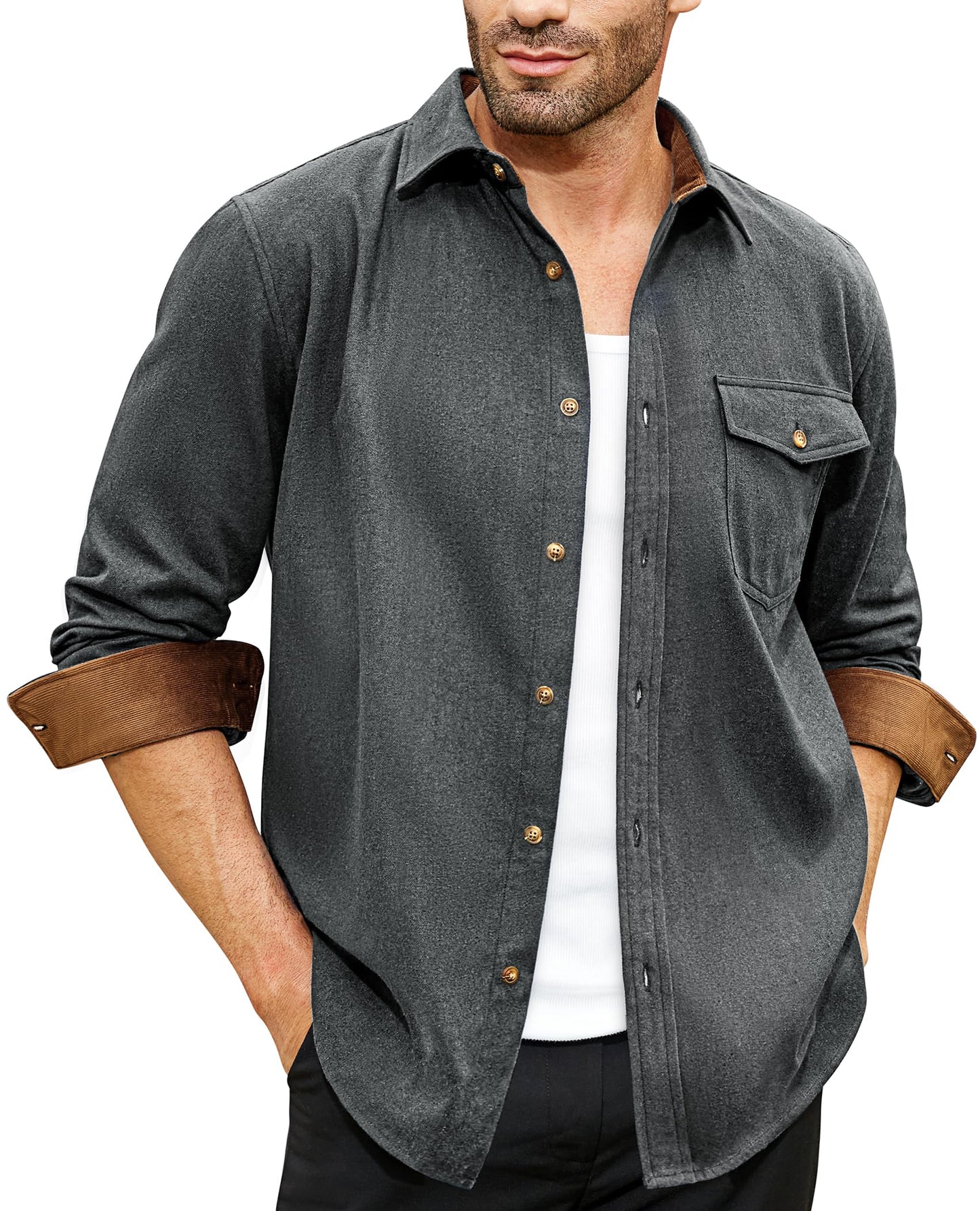 Flannel Shirt for Men Long Sleeve Mens Dress Shirts Cotton Casual Button Down Shirt Big Work Shacket Jackets