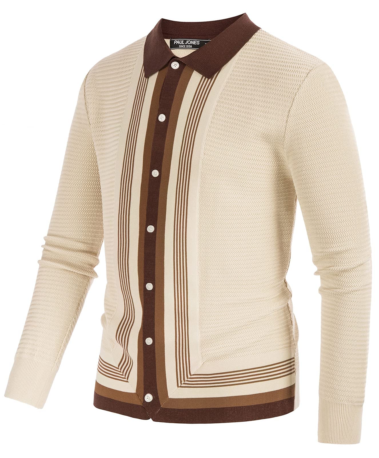 PJ PAUL JONES Men‘s Button Down Polo Shirts Striped Knitted Cardigan Sweaters