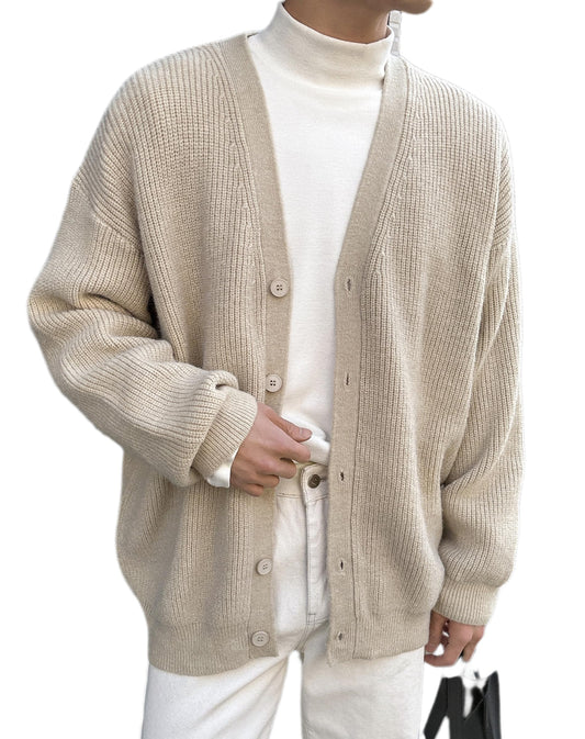 Floerns Men's Casual Long Sleeve Button Front V Neck Rib Knit Cardigan Sweaters