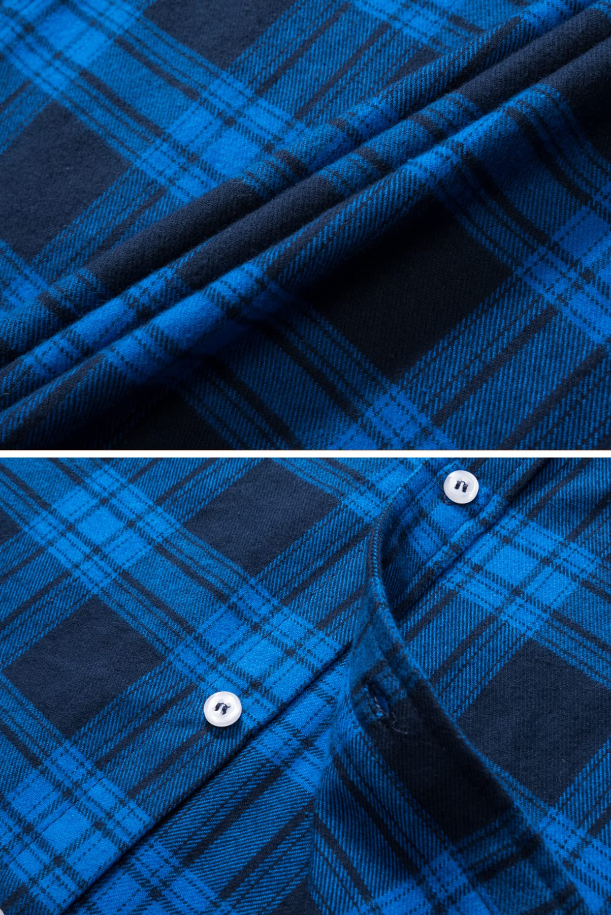 MAGCOMSEN Men's Flannel Shirts Cotton Long Sleeve Plaid Shirt Casual Fashion Button Up Shirts Jackets with 2 Pockets