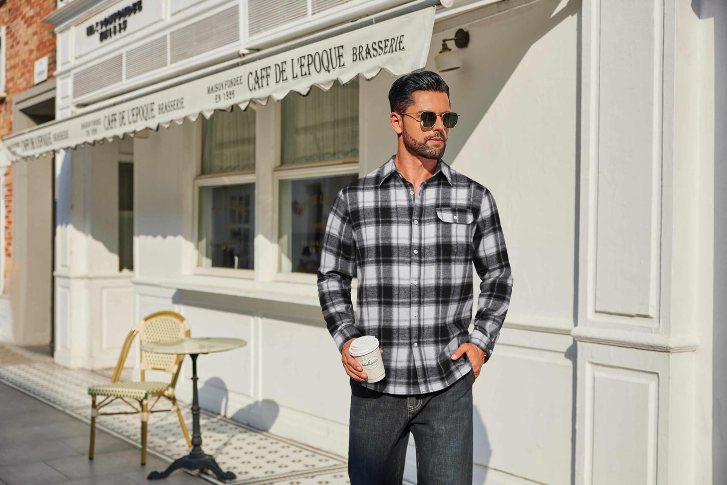 COOFANDY Mens Flannel Plaid Shirts Long Sleeve Casual Button Down Cotton Shirt with Pocket