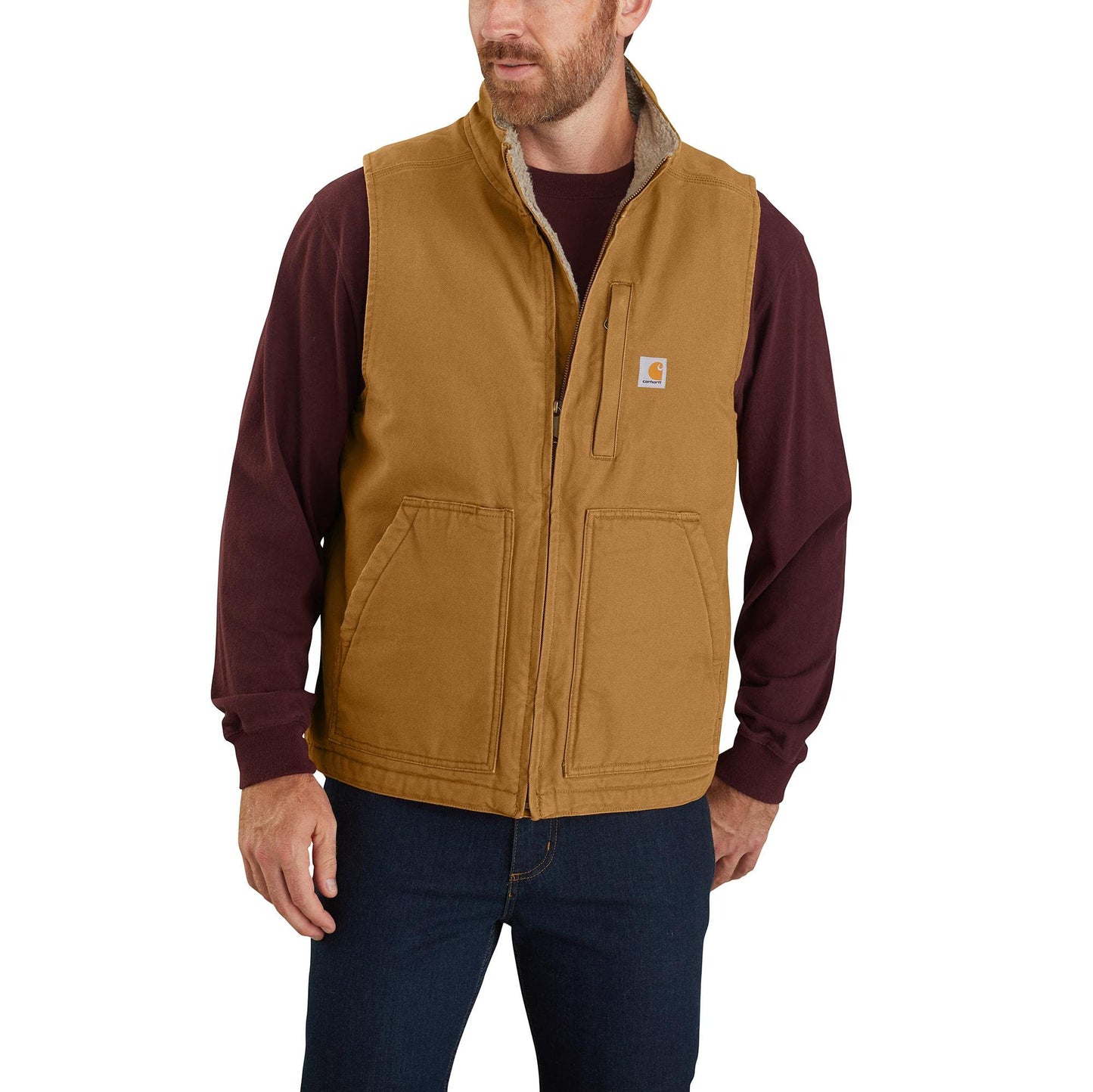Carhartt Men's 104277 Washed Duck Mock Neck Vest - Sherpa Lined