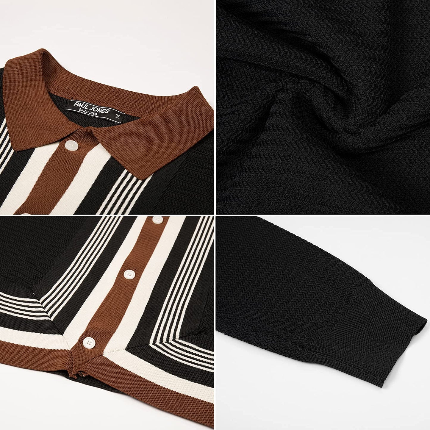 PJ PAUL JONES Men‘s Button Down Polo Shirts Striped Knitted Cardigan Sweaters