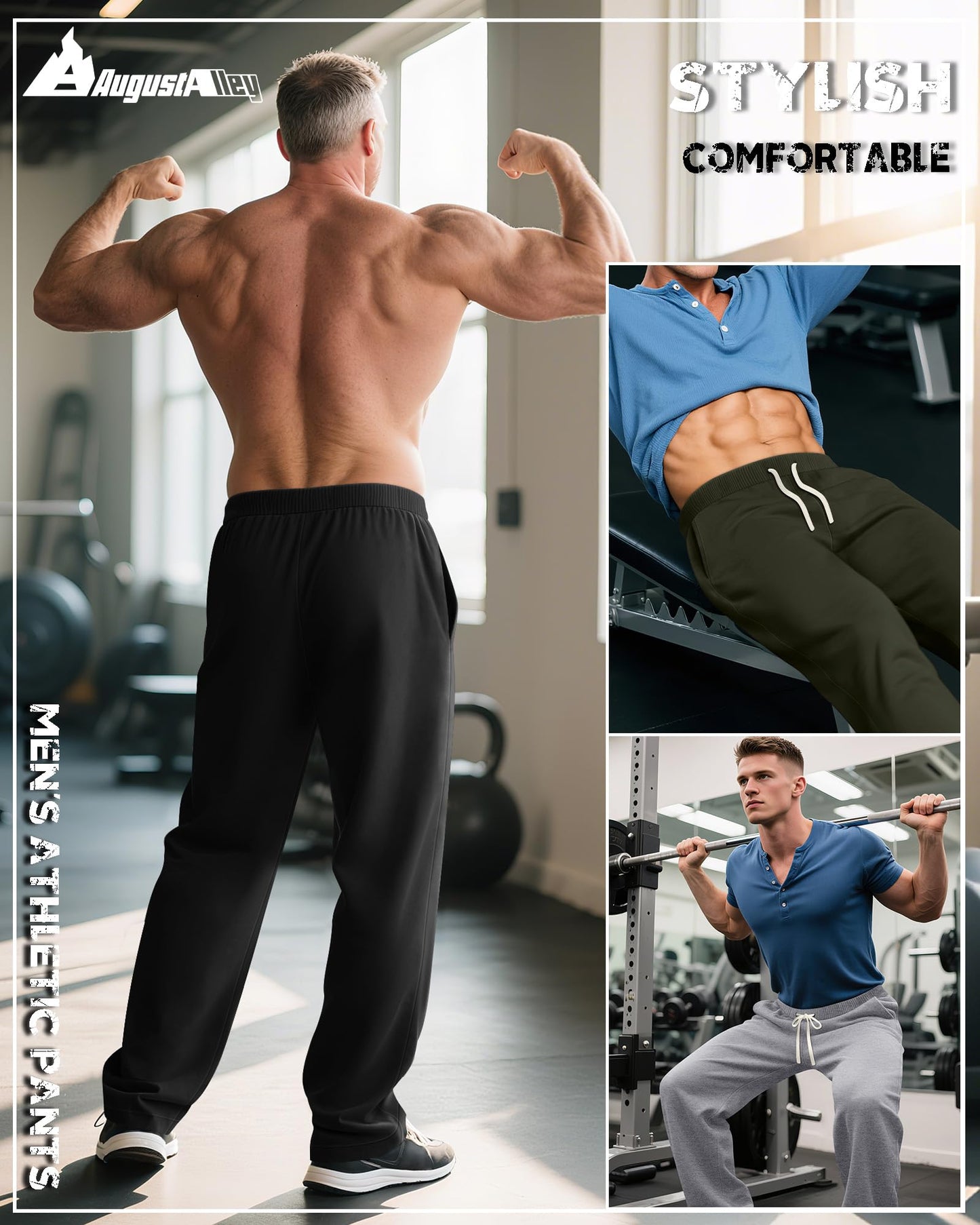 3 Pack Big and Tall Men's Sweatpants Open Bottom Athletic Pants Drawstring Elastic Waist with Pockets
