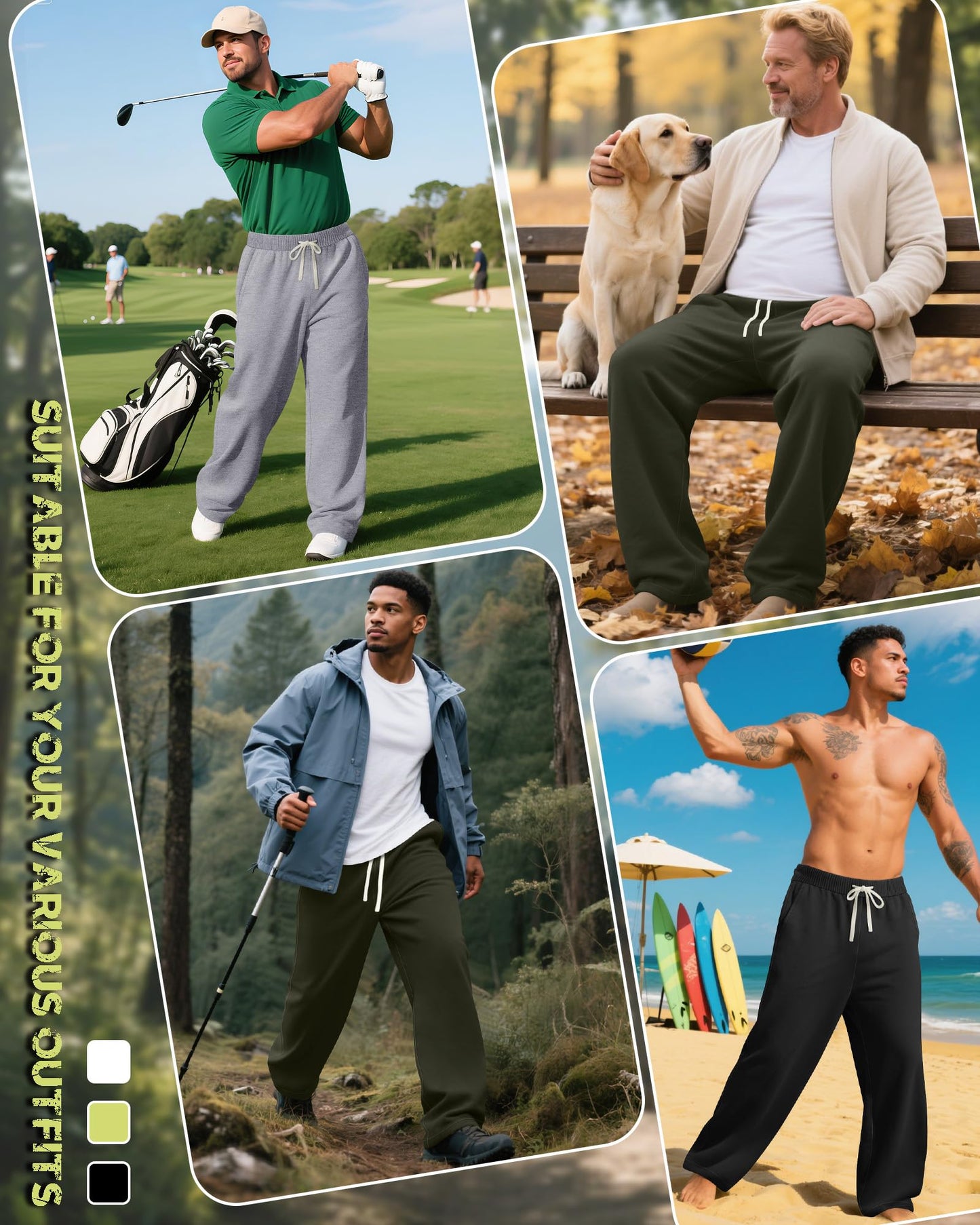 3 Pack Big and Tall Men's Sweatpants Open Bottom Athletic Pants Drawstring Elastic Waist with Pockets
