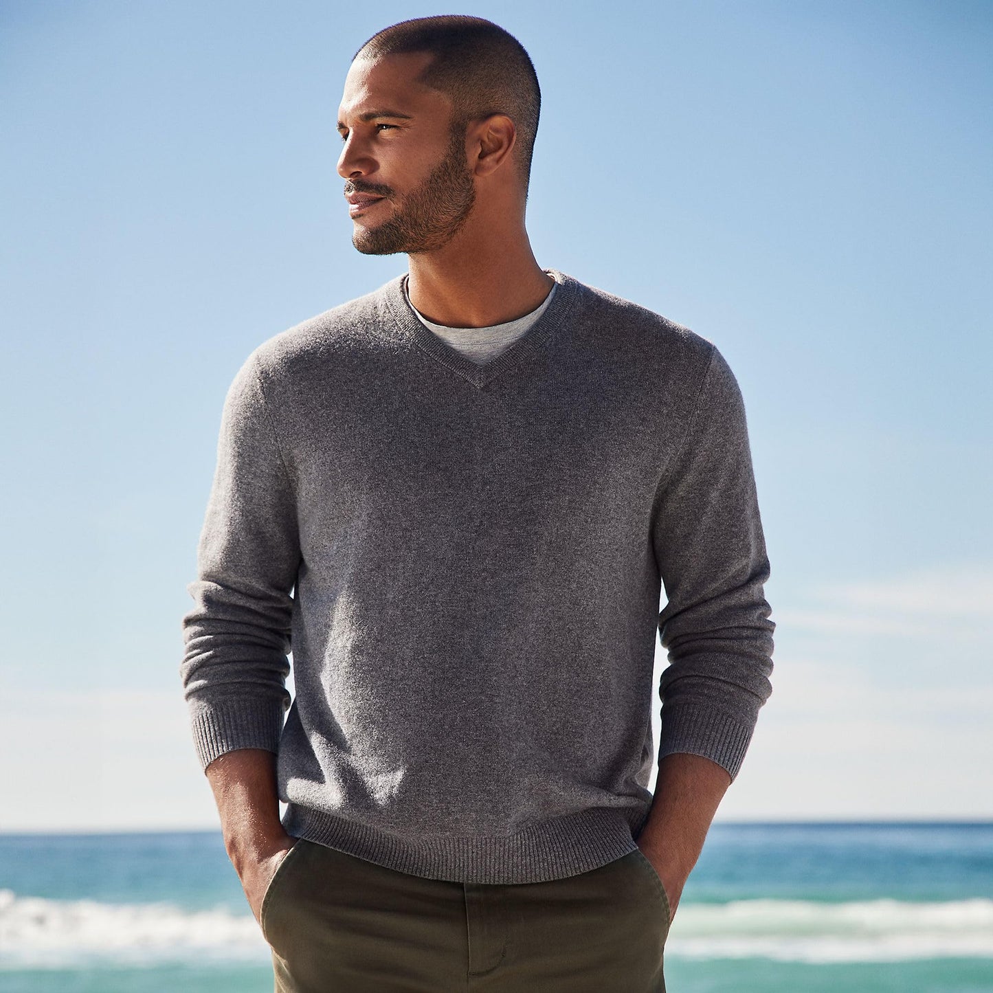 Lands' End Men's Fine Gauge Cashmere V-Neck Sweater