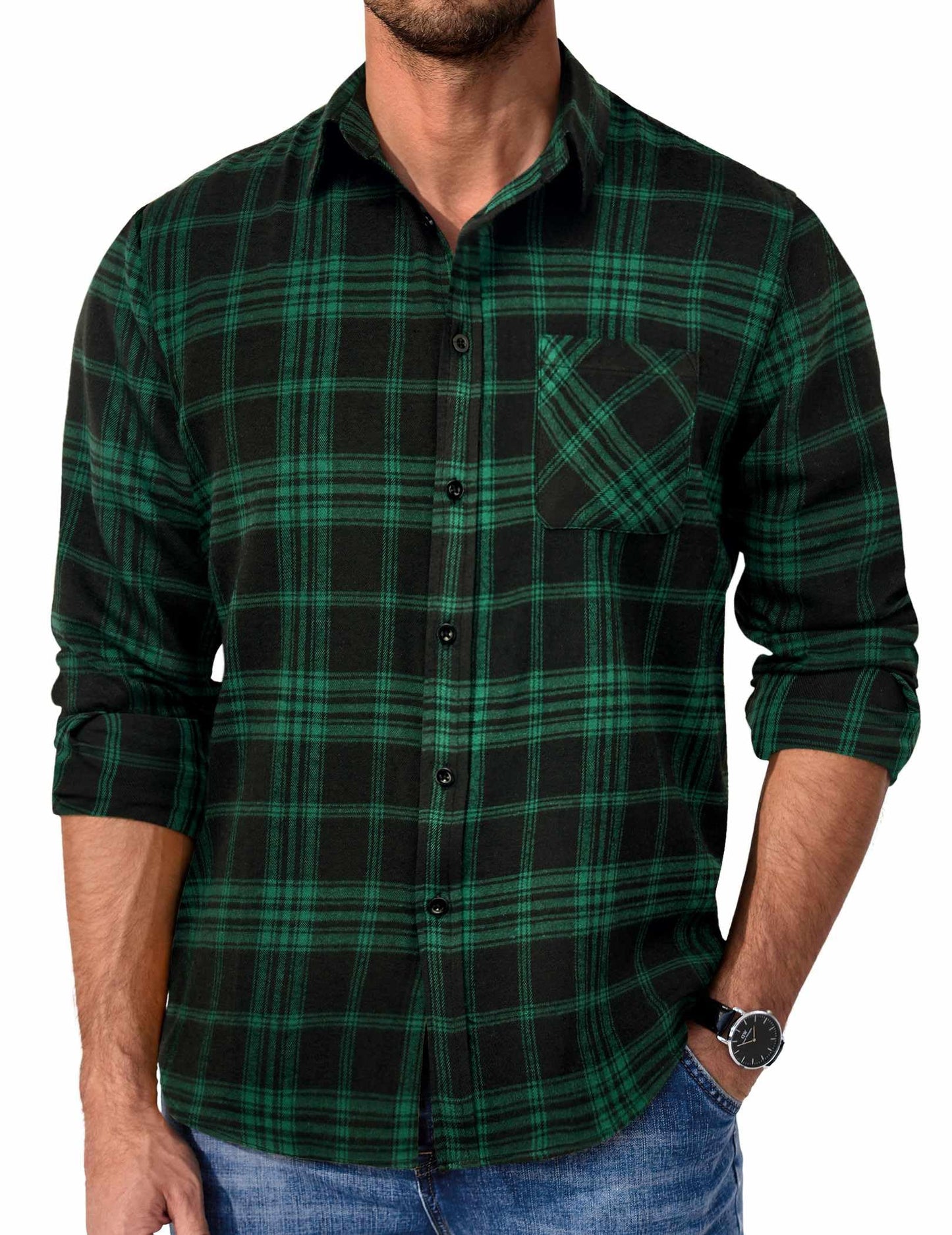 COOFANDY Mens Flannel Shirts Long Sleeve Plaid Button Down Shirt Casual Cotton Shirt with Pocket